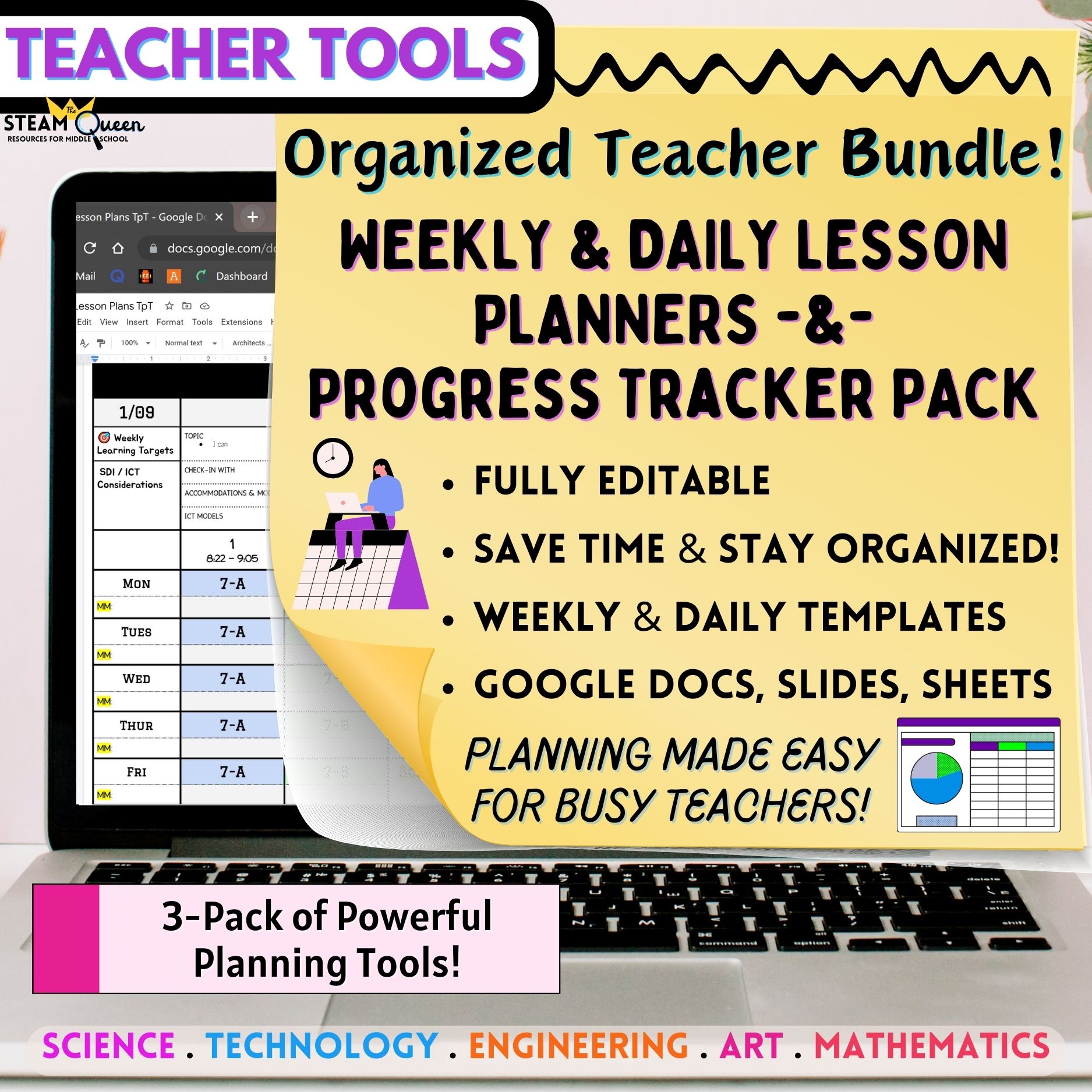 Back to School Lesson Planner Bundle Weekly Daily Templates & Progress Trackers