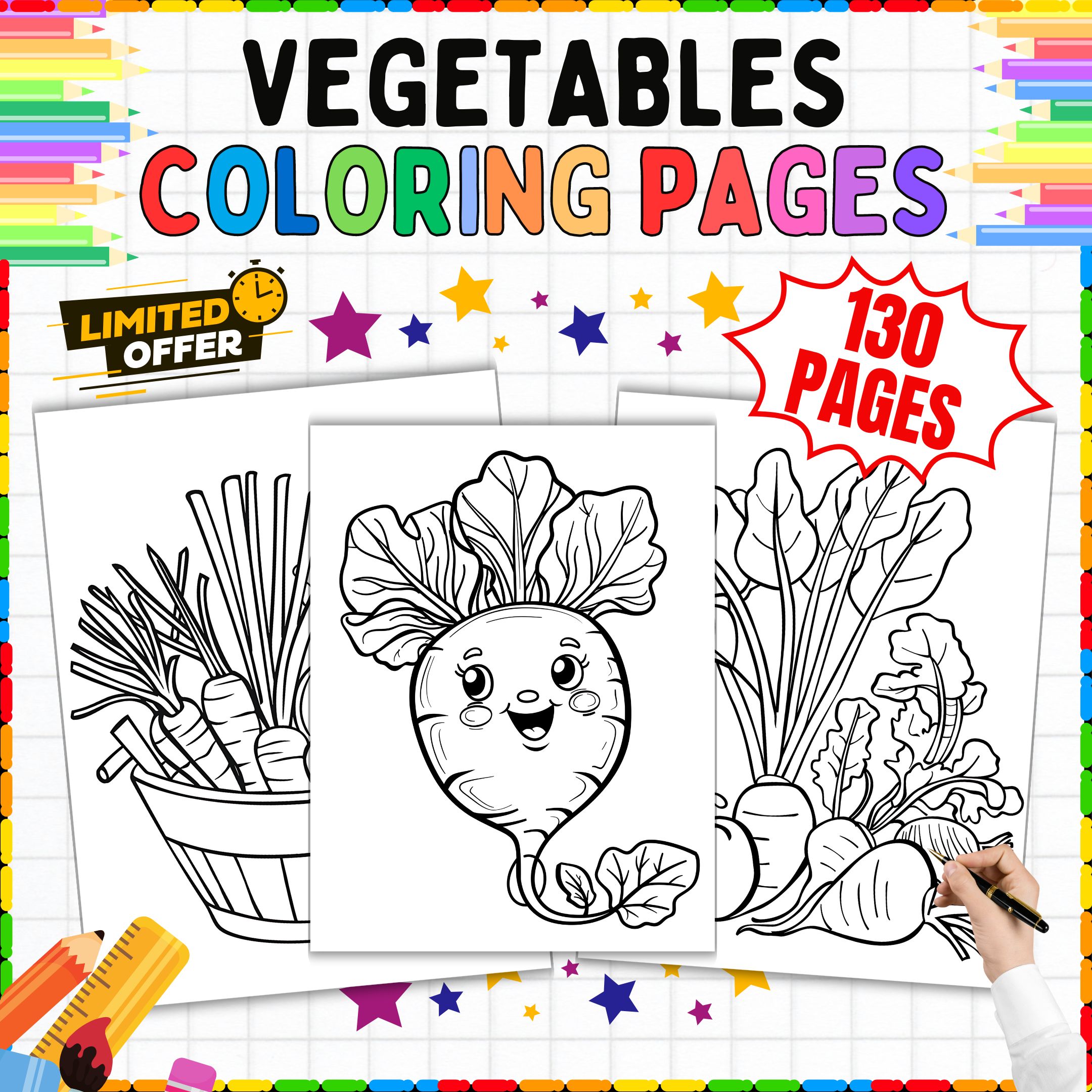 130 Vegetable Coloring Pages - Food & Nutrition Activities for PreK to 2nd Grade | Printable