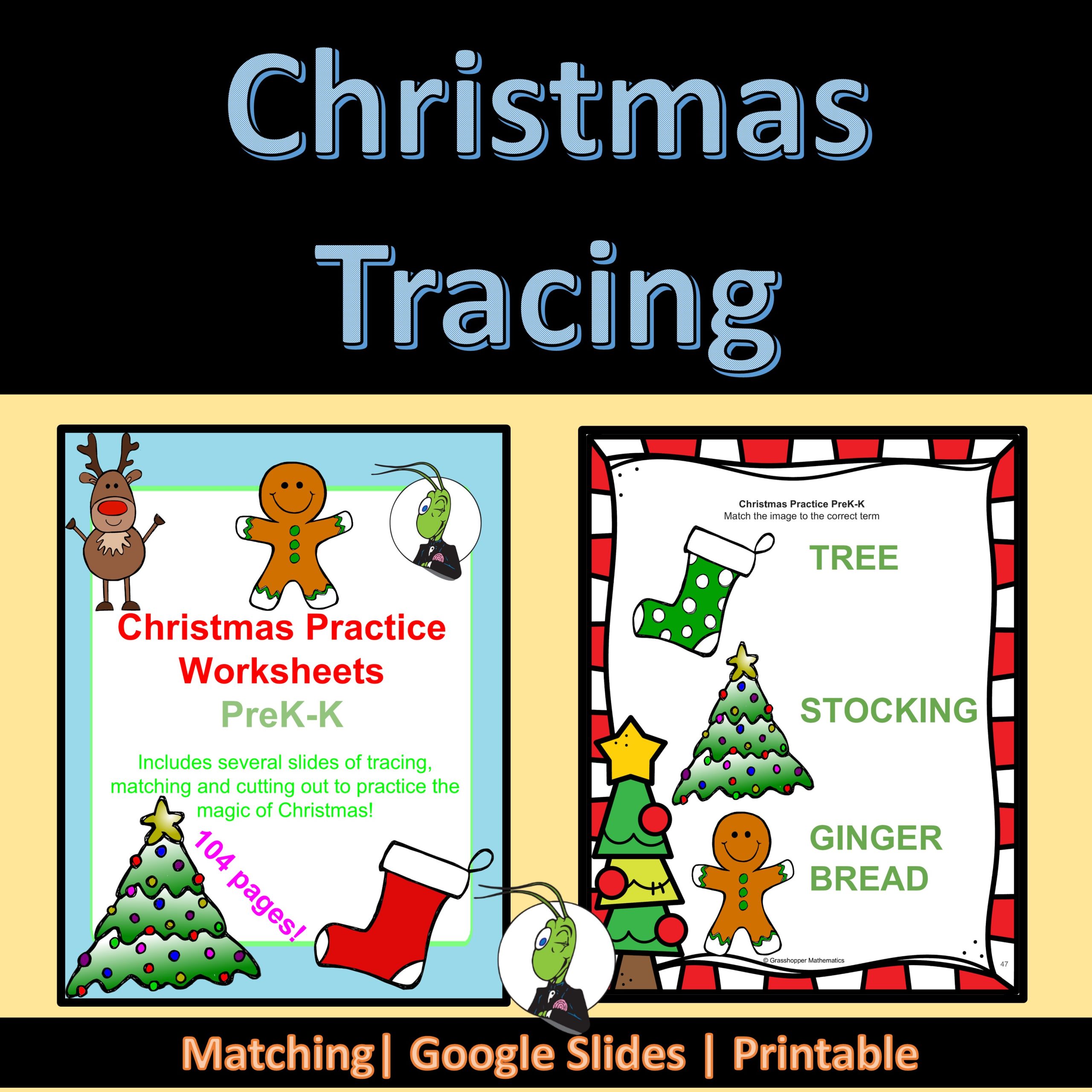 Christmas Tracing Practice Worksheets PreK-K Printable and Google Slides