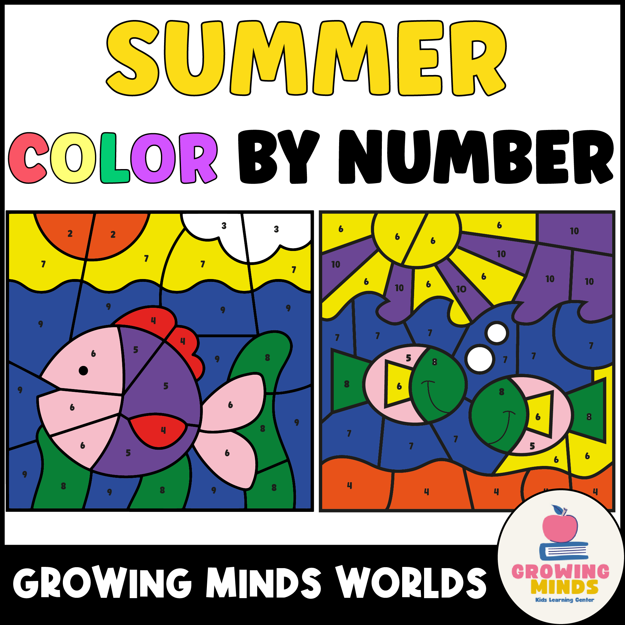 Summer Color By Number Worksheets Within 10 - August Activities