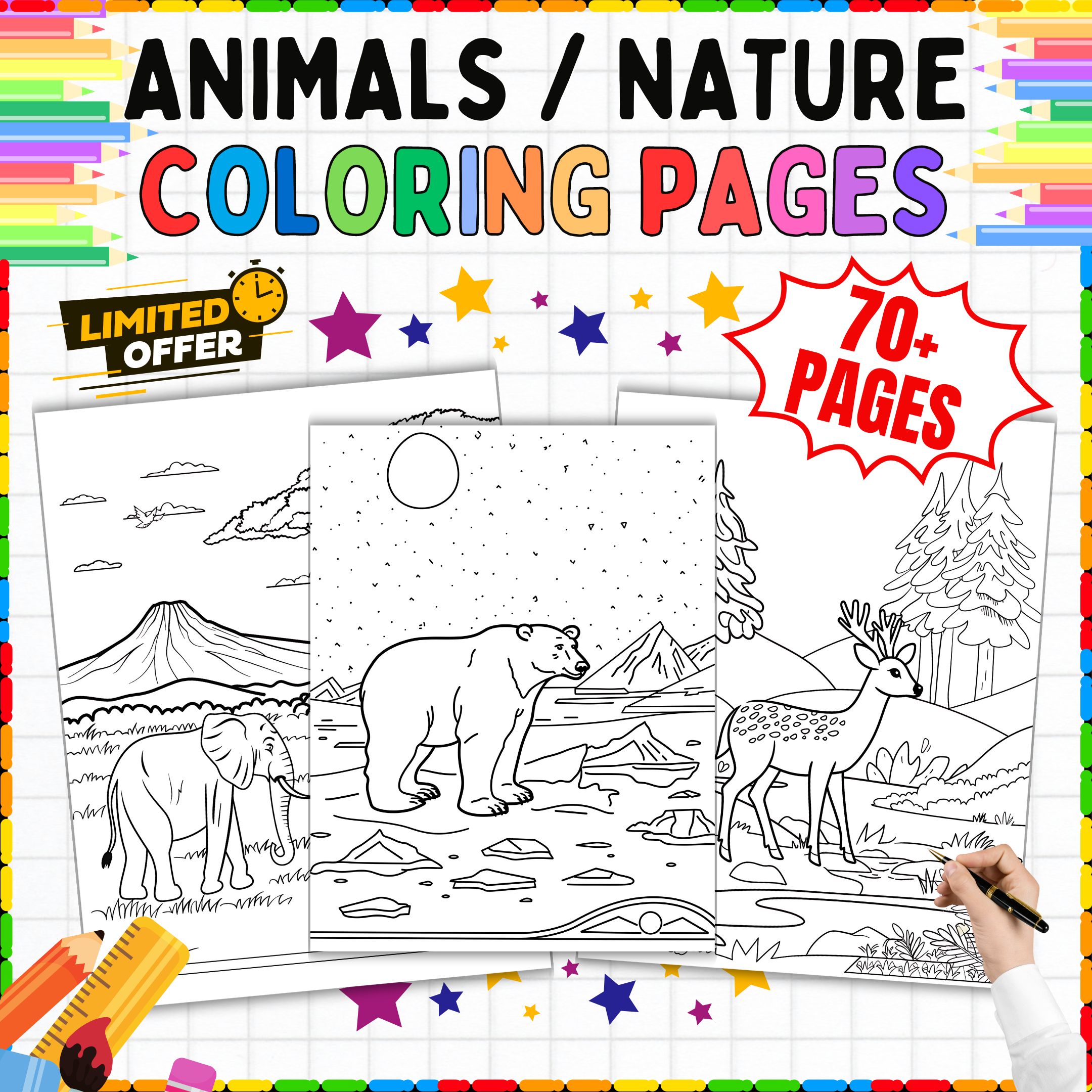 70+ Animal & Nature Coloring Pages Kindergarten, 1st, 5th Grade Art Activities