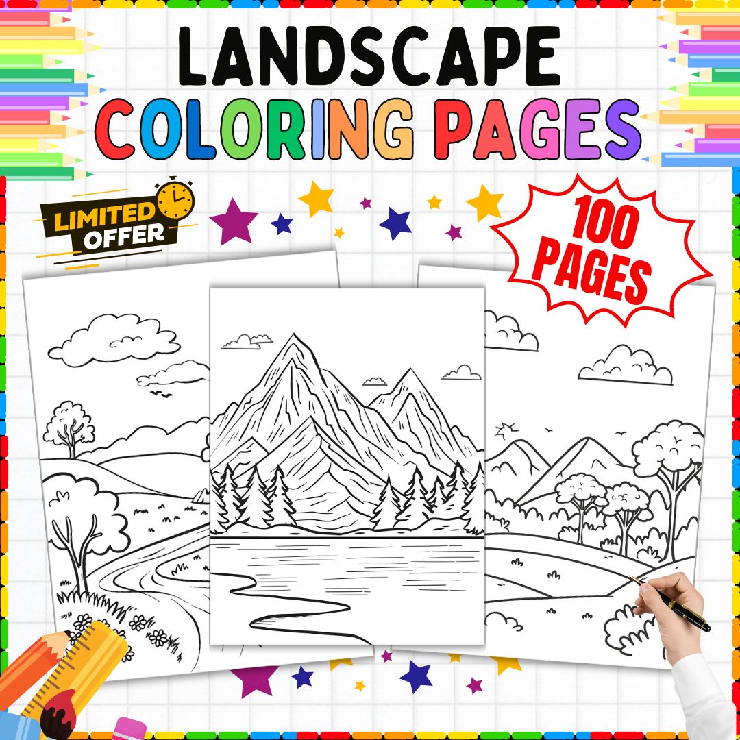 100 Spring Coloring Pages: Landscape Scenes for Kindergarten To 8th Grade Art