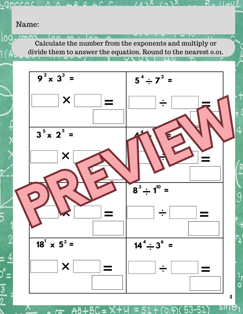 EXPONENTS & WHOLE NUMBERS-6th Grade Middle School Math Worksheets ...