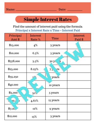 SIMPLE INTEREST RATES - Middle School Math Financial Literacy ...