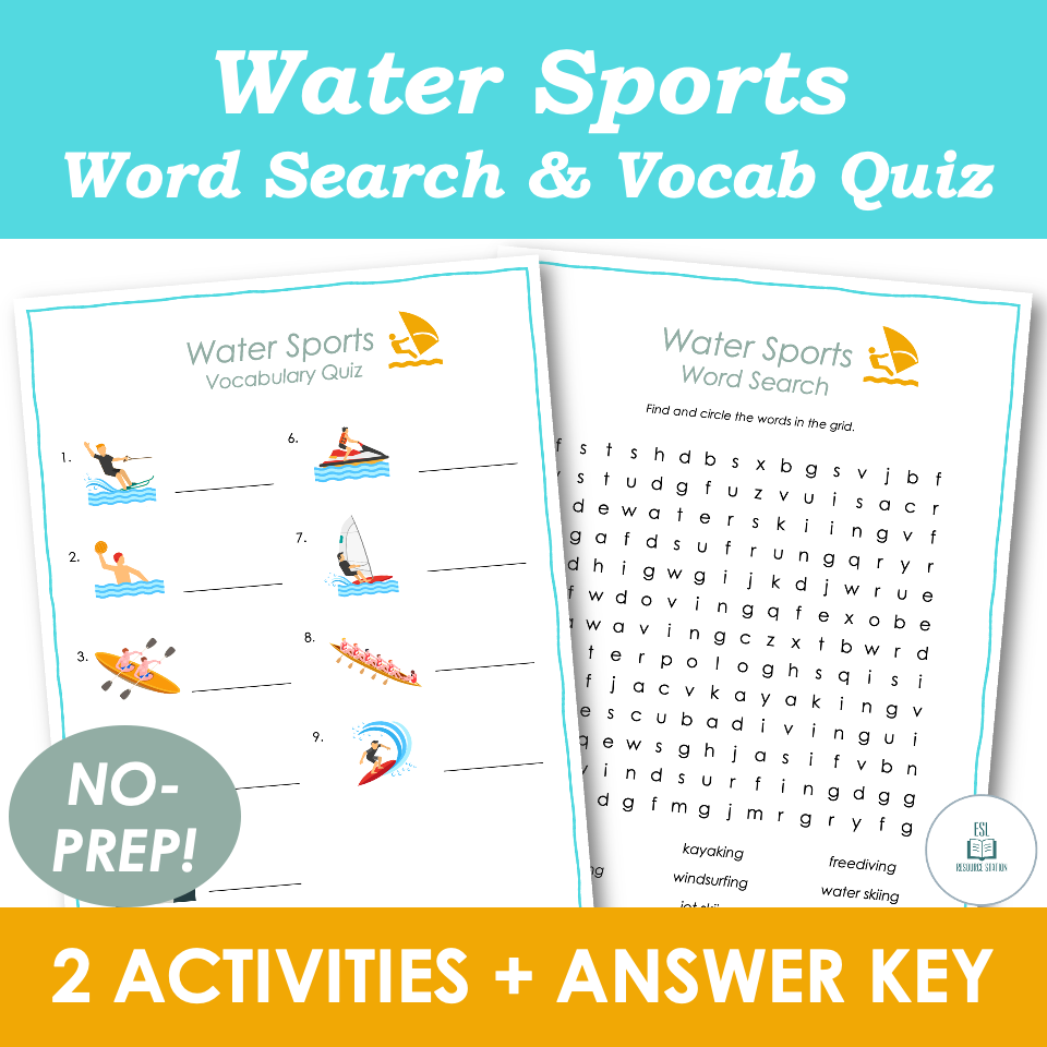 Summer Word Search & Vocabulary Quiz - Water Sports - Early Finisher Activities