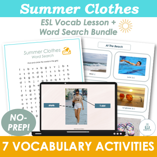 Summer Clothes - Summer ESL Vocabulary Lesson & Word Search Activities BUNDLE