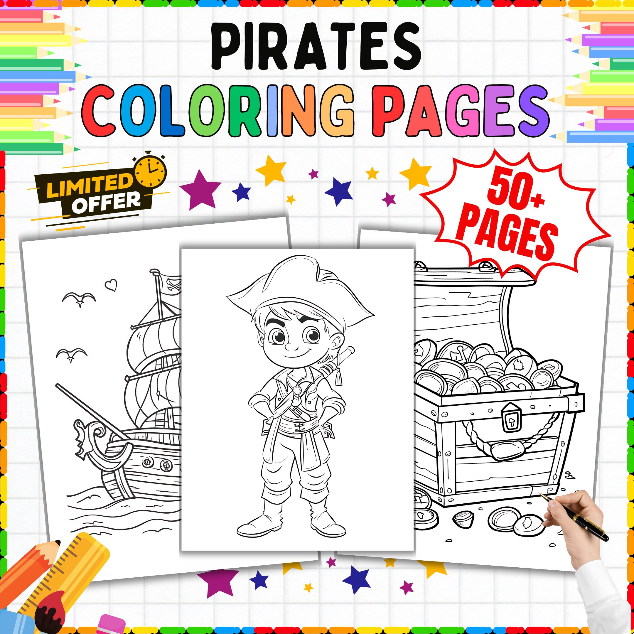 Pirate Coloring Pages: 50+ Printable Sheets, Preschool, Kindergarten - 8th Grade