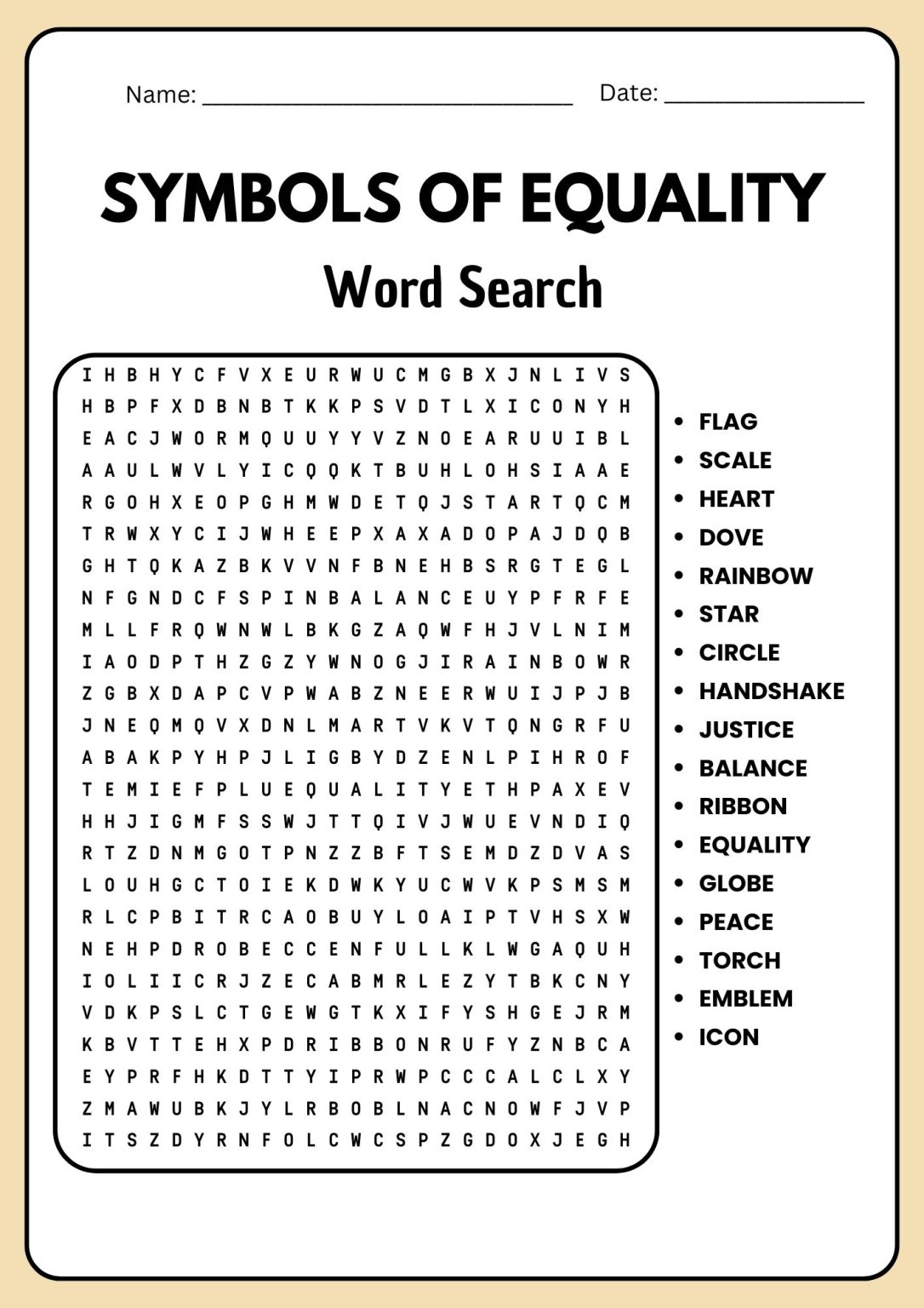 Symbols of Equality No Prep word search worksheet puzzle Activty | Made ...