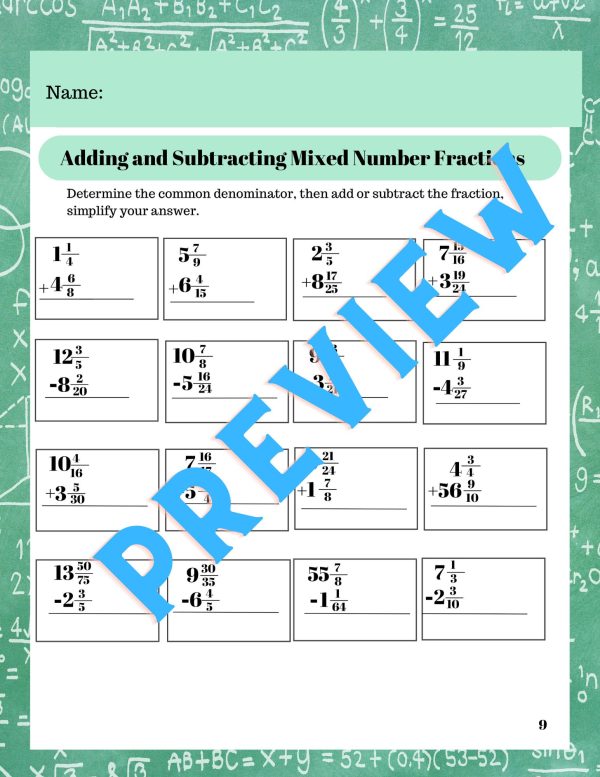 ADDING AND SUBTRACTING FRACTIONS - Middle School Math Worksheets | Made ...