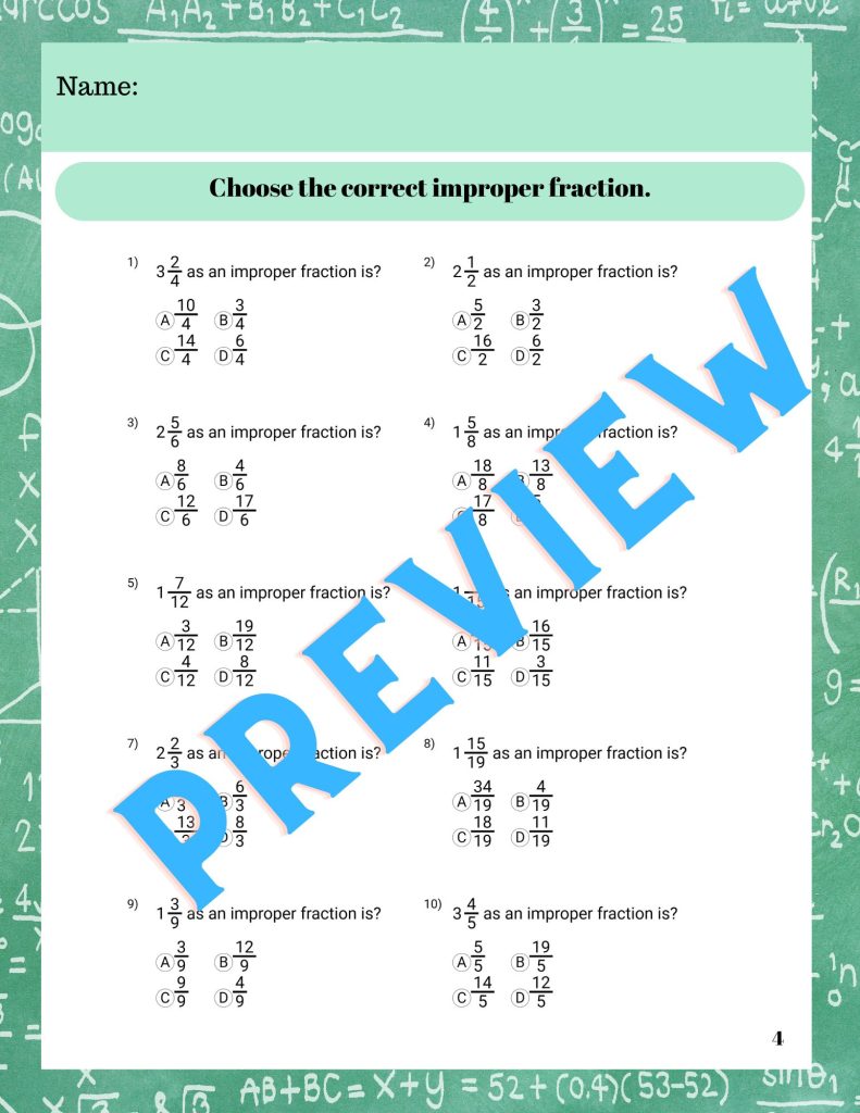 CONVERTING IMPROPER FRACTIONS - Middle School Math Worksheets | Made By ...