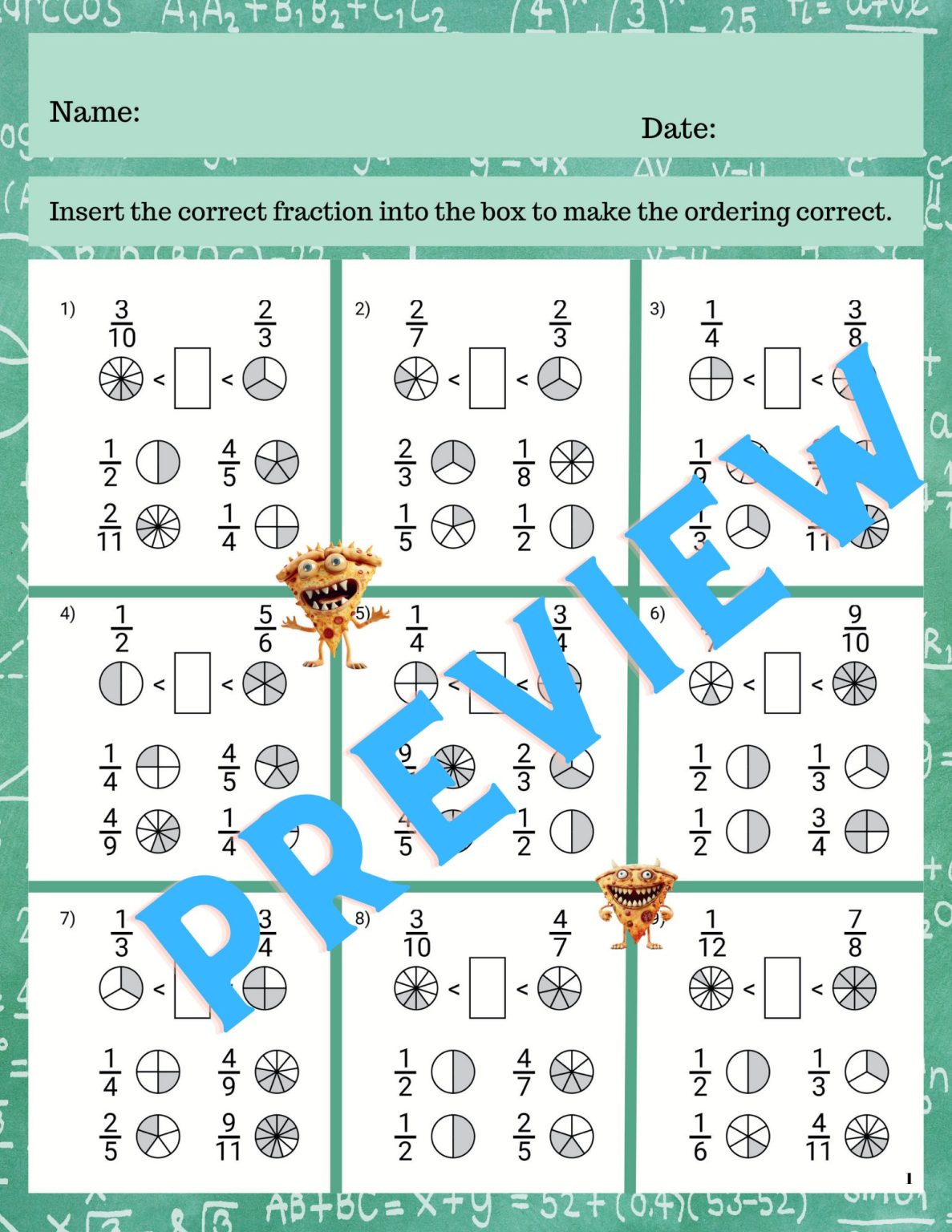 ORDERING FRACTIONS - Middle School Math Worksheets - Made By Teachers
