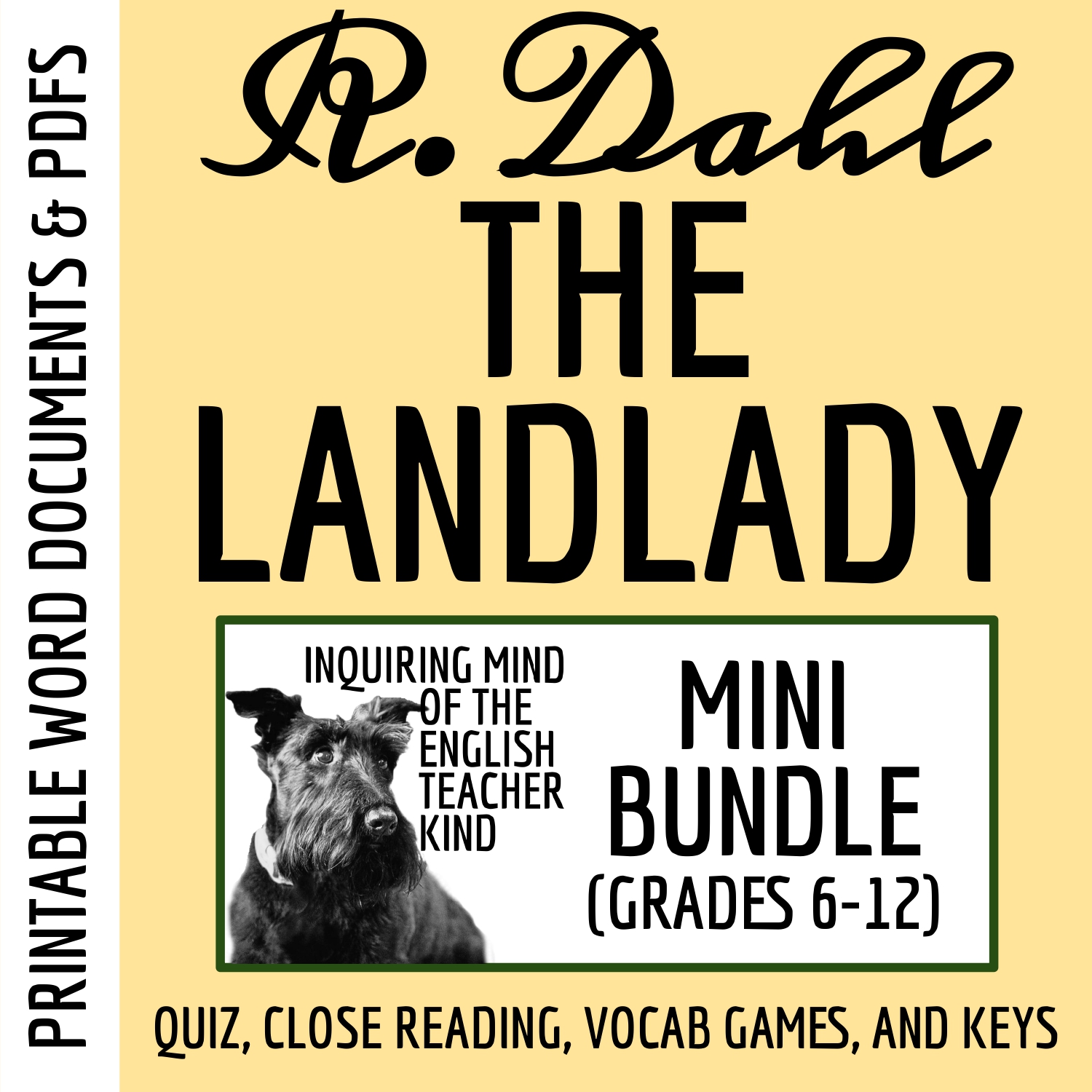 "The Landlady" by Roald Dahl Quiz, Close Reading, and Vocabulary Games Bundle
