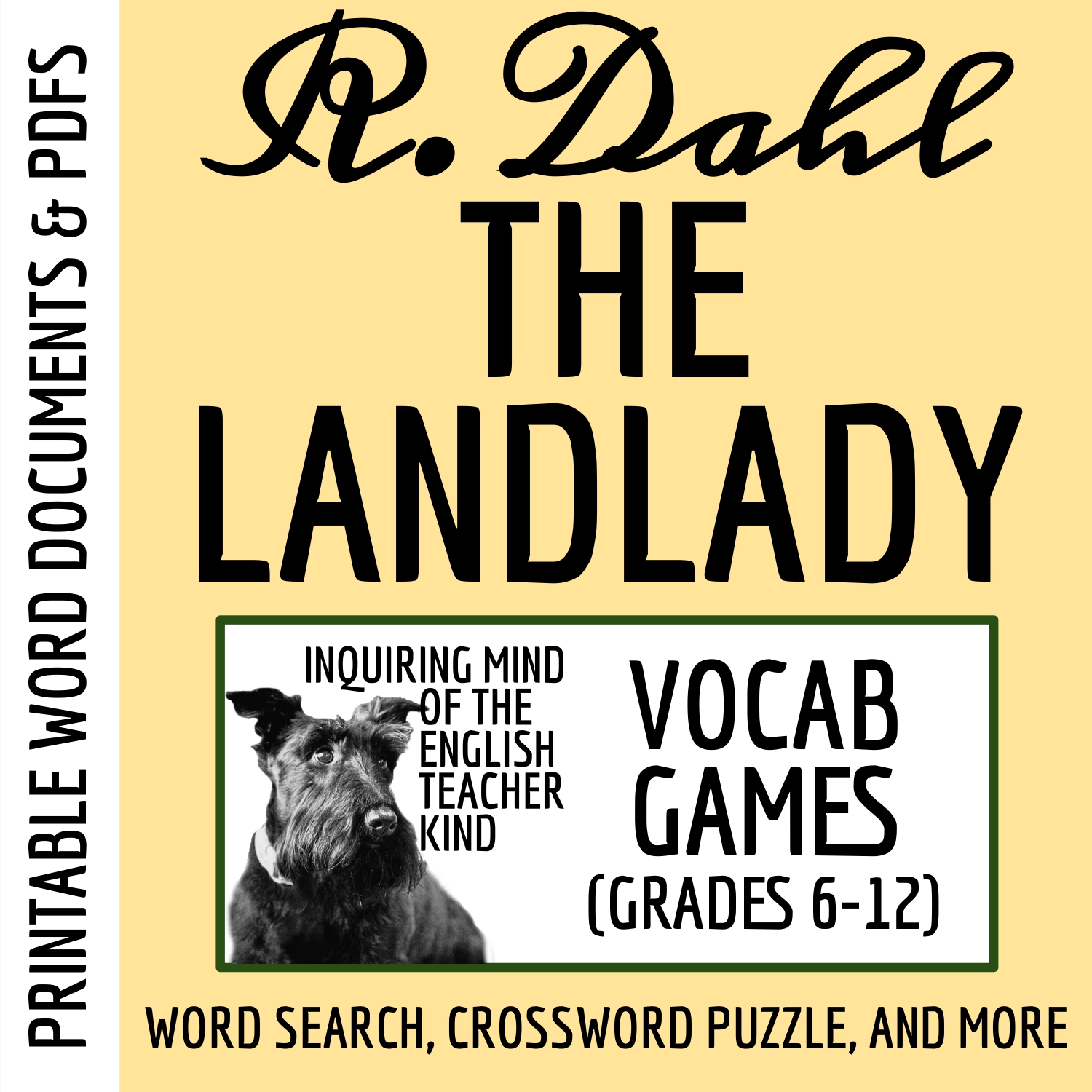 "The Landlady" by Roald Dahl Vocabulary Games (Crossword Puzzle, Word Search)