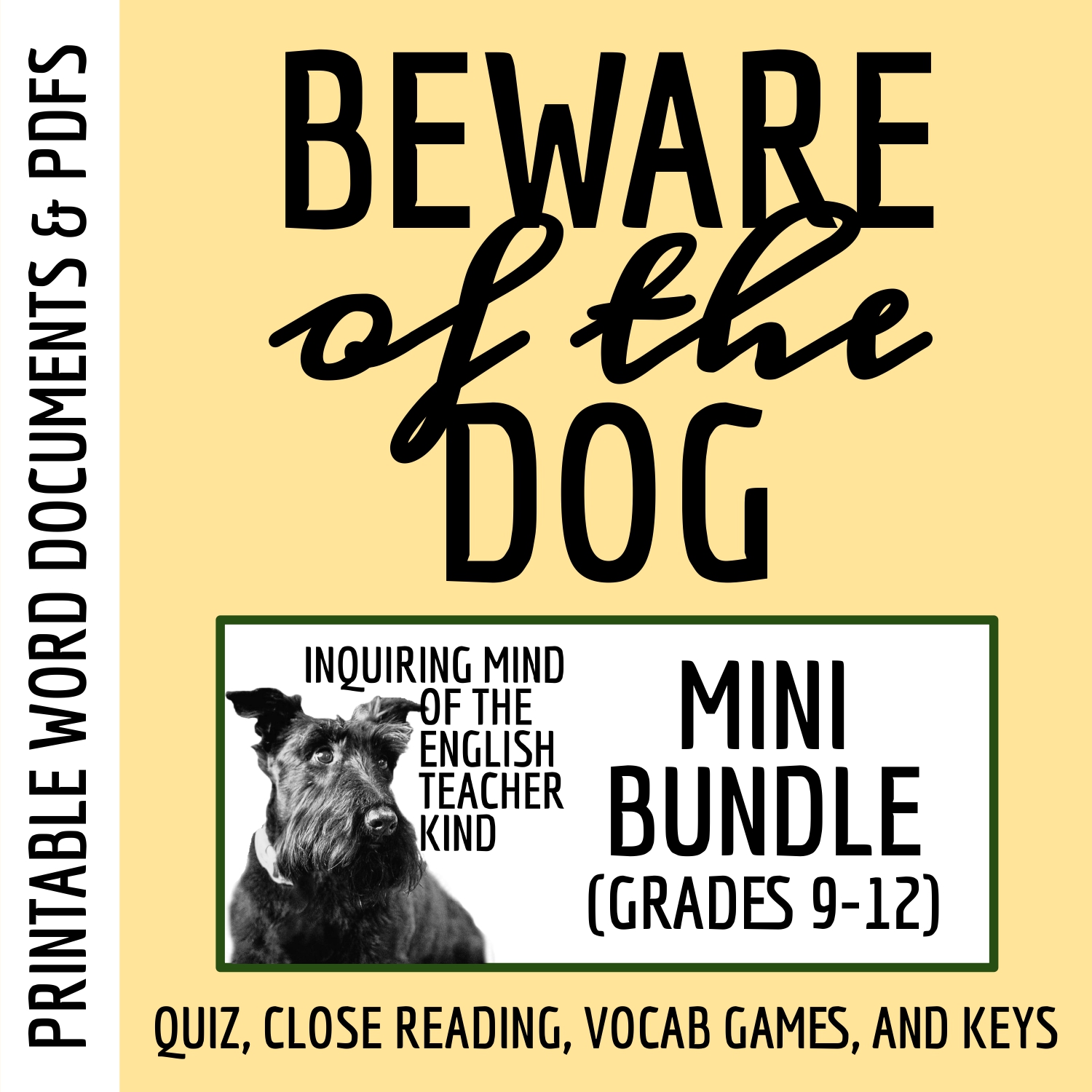 "Beware of the Dog" Quiz, Close Reading Activity, and Vocabulary Games Bundle