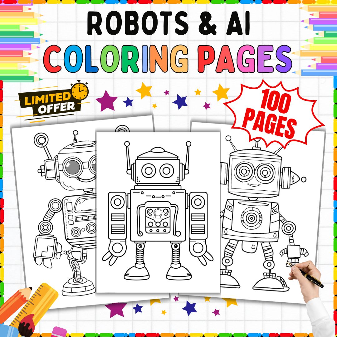 100 Robots & Technology Coloring pages ( AI ) : Activities for 1st To 5th Grade