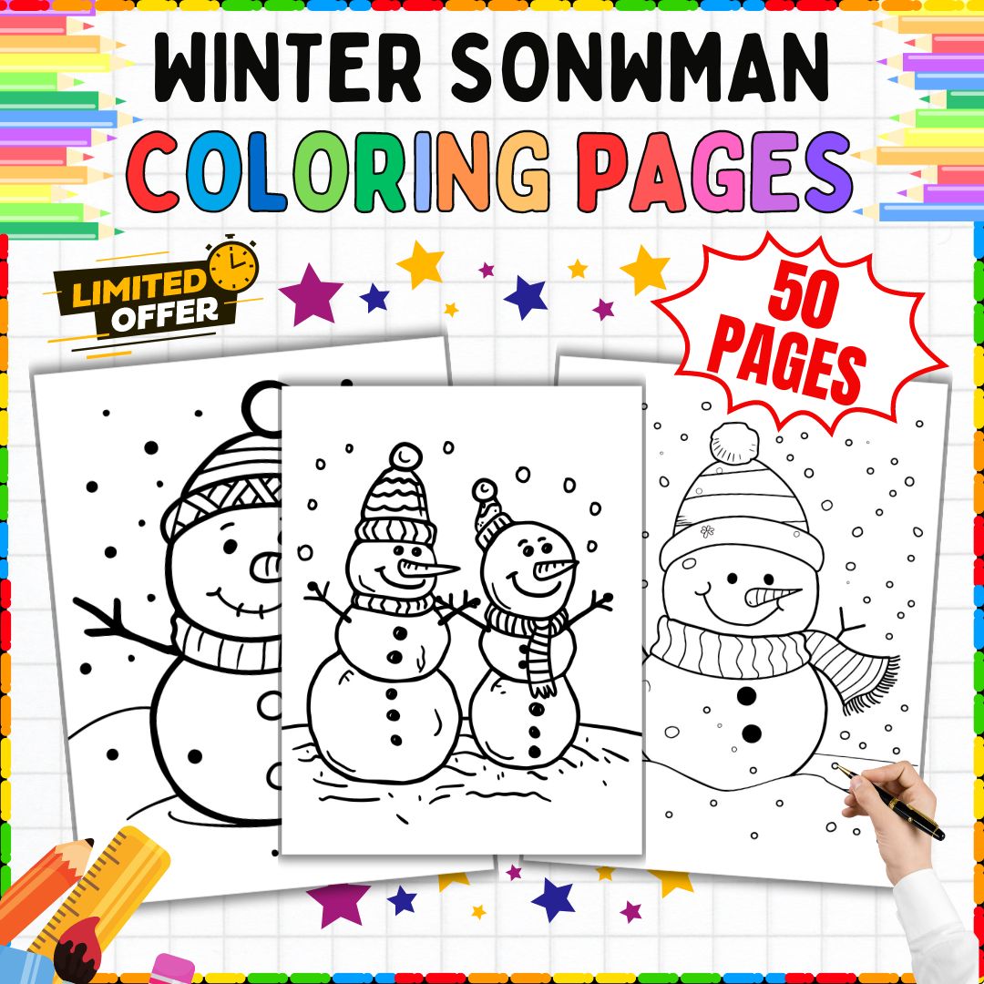 Snowman Coloring Pages | 50 Sheets for Winter Art | PreK to 3rd Grade Activities