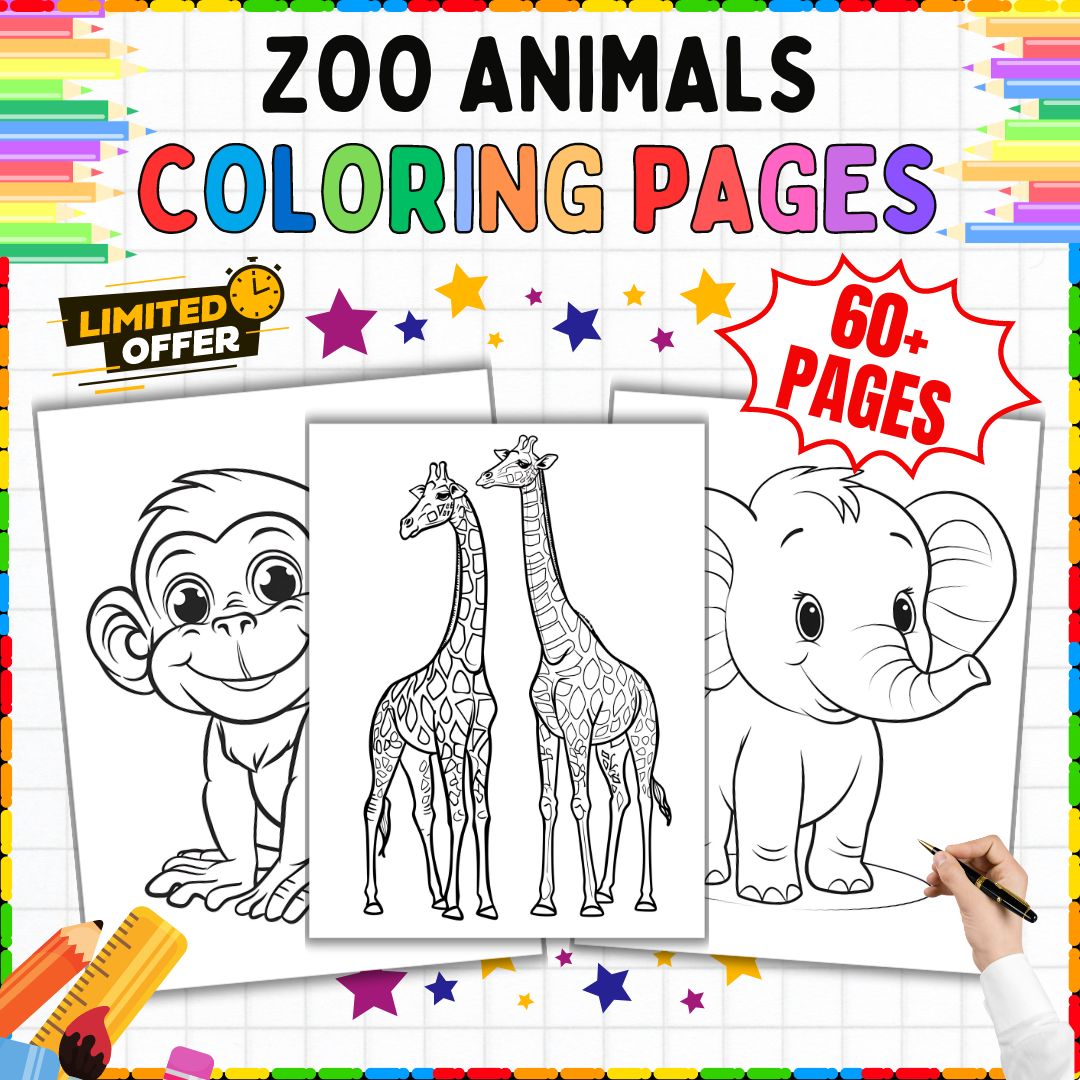 Zoo Animals Coloring Pages 60+ Sheets Elephants, Monkeys, Lions, giraffes