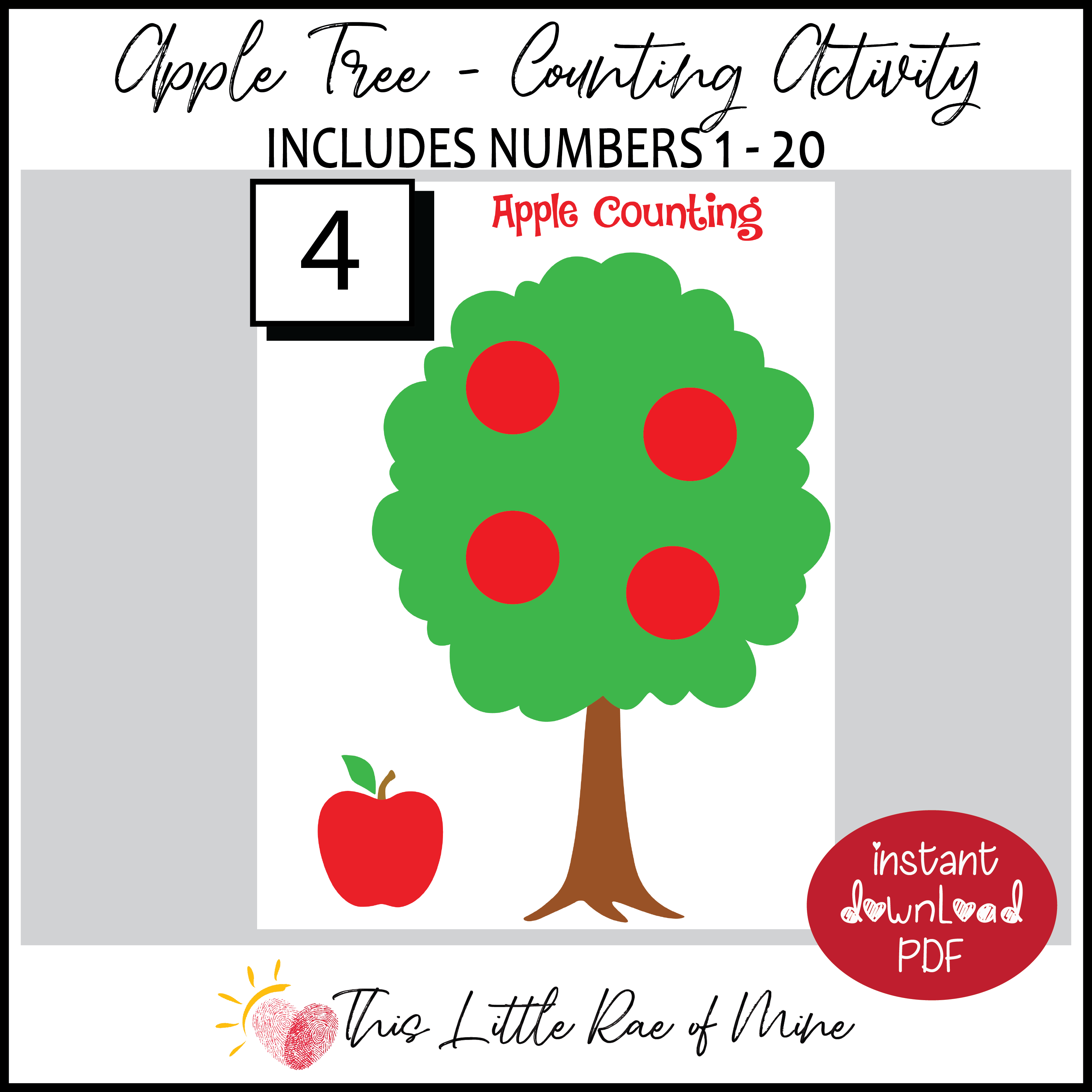 Apple Tree - Counting Mat - numbers 1-20 - autumn - fall - printable - math