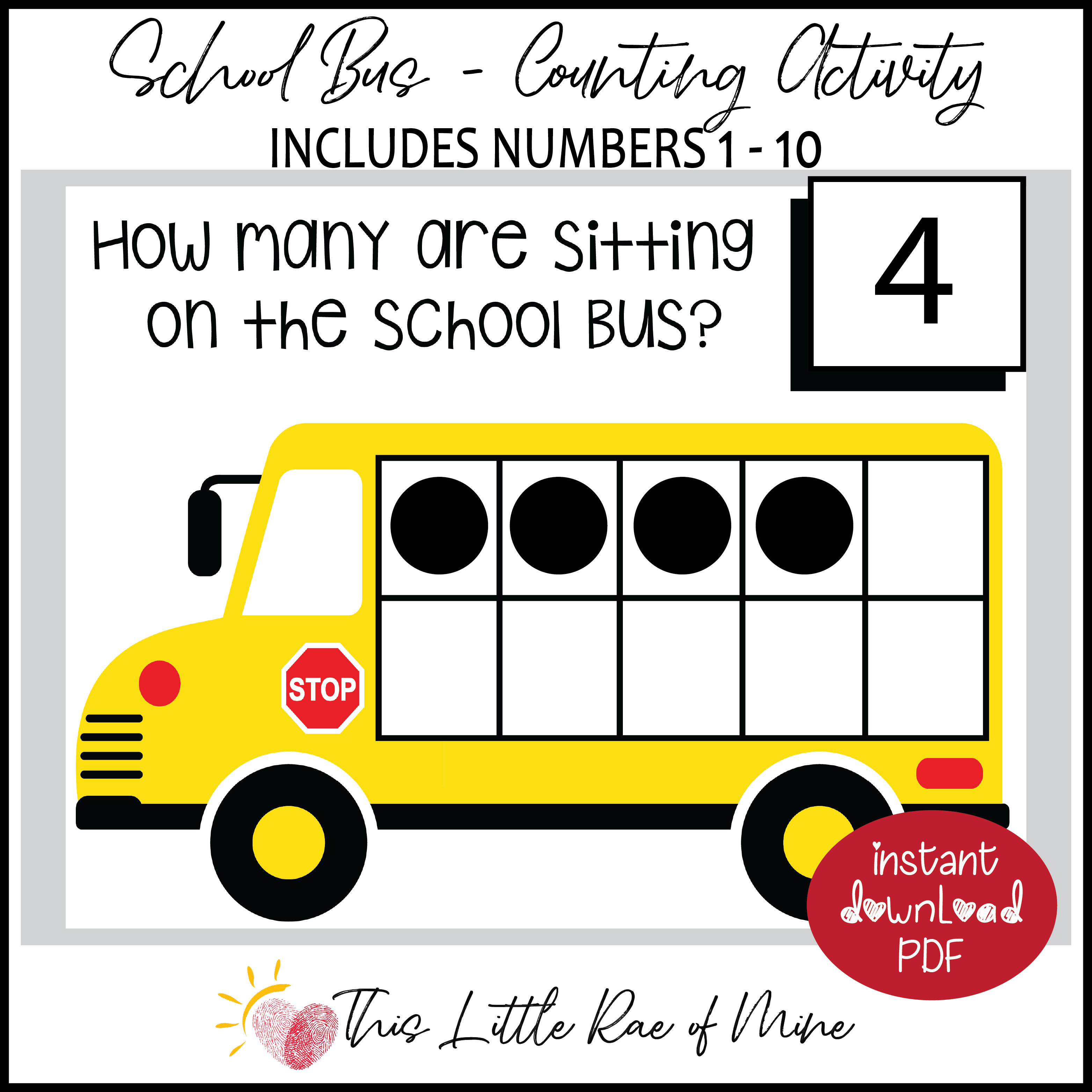 School Bus - Counting Mat - numbers 1-10 - back to school - printable - math