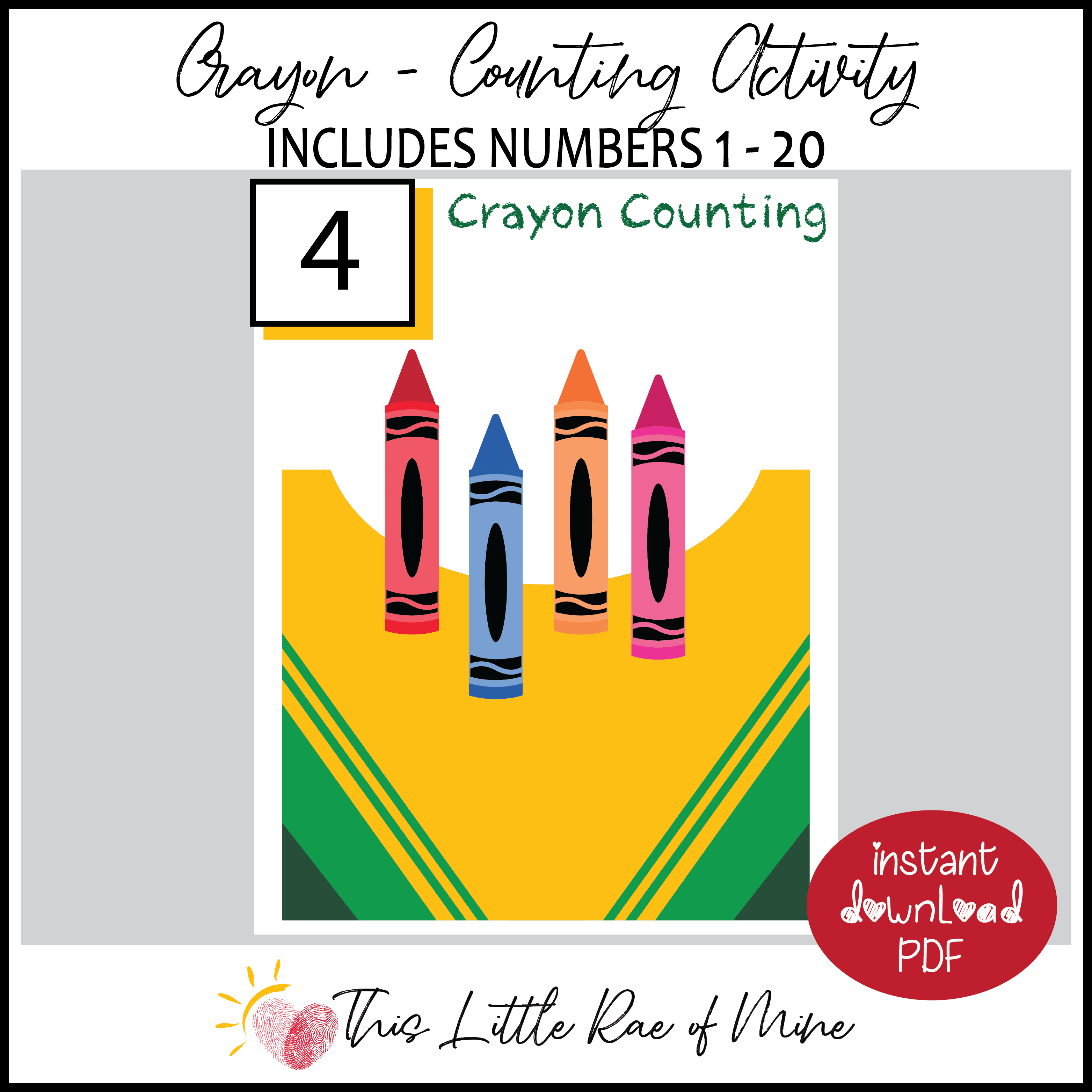 Crayon - Counting Mat - numbers 1-20 - back to school - printable - math