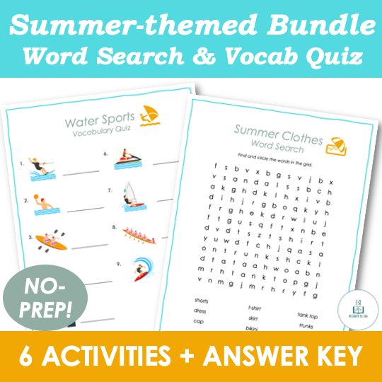 Summer Word Search & Vocabulary Quiz Bundle - Early Finisher Activity Worksheets