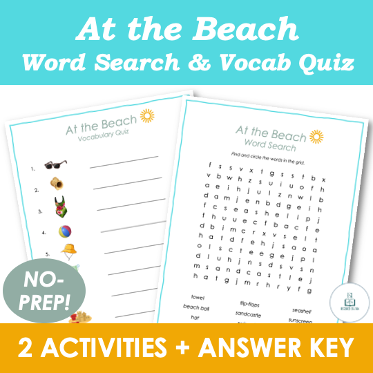 Summer Word Search & Vocabulary Quiz - At the Beach - Early Finisher Activities