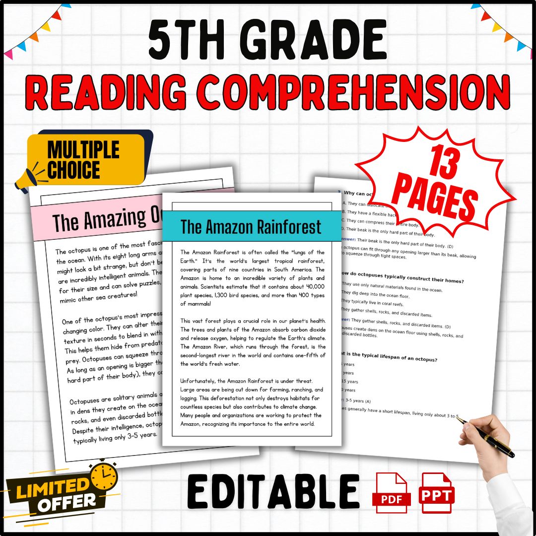 5th grade multiple choice reading comprehension passages and questions