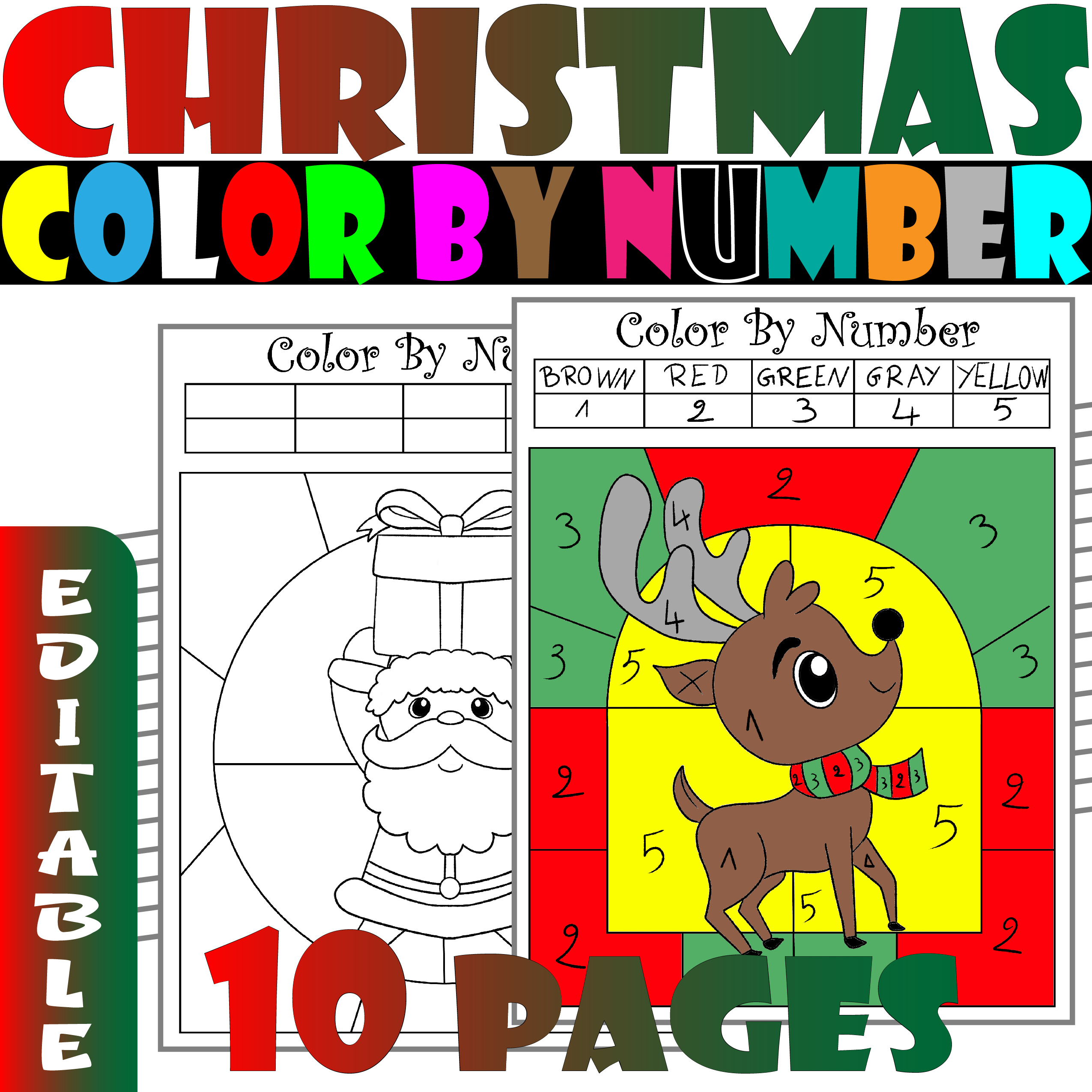 Christmas color By Number Editable , Christmas Color By Code Editable
