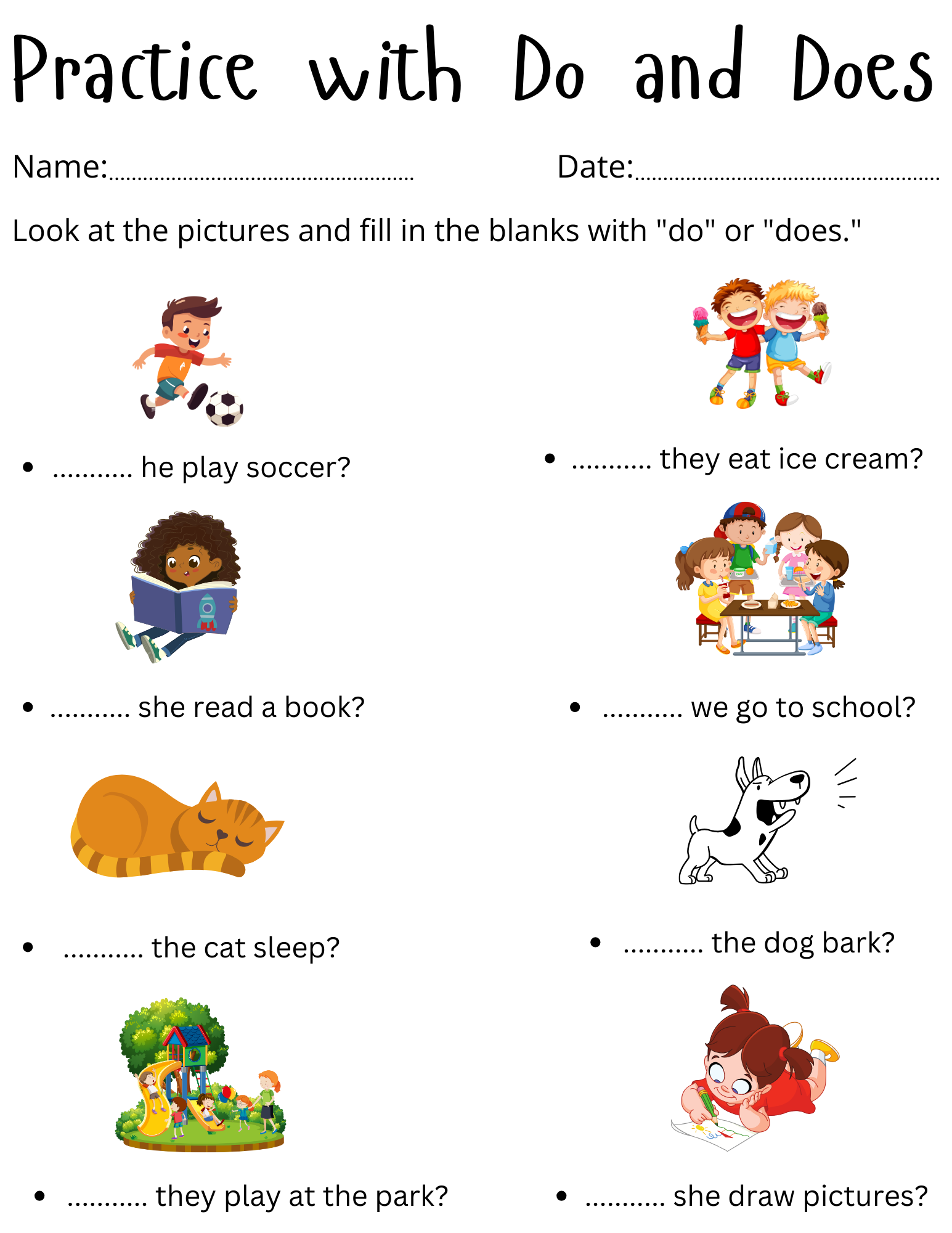 beginner do and does worksheet for kindergarten - do and does questions exercise
