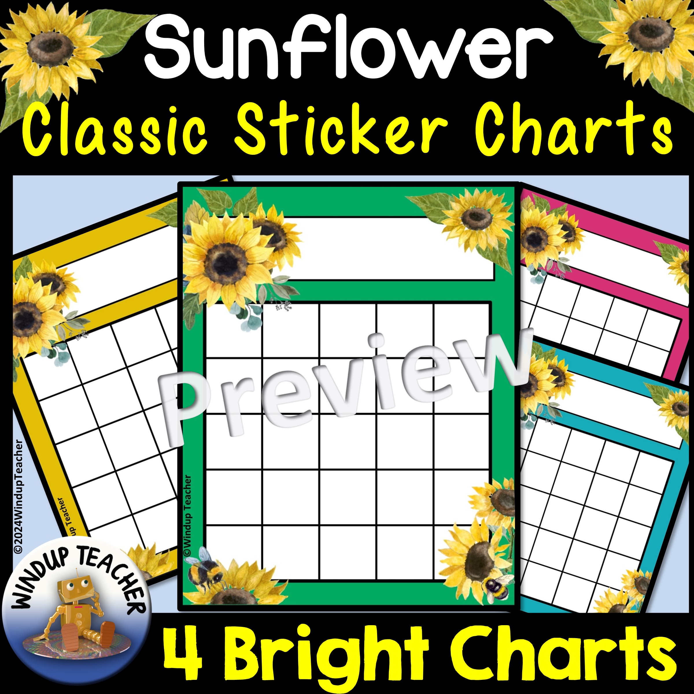 Sunflower Sticker Reward Charts - Bright Colors - Classic Style for Any Age
