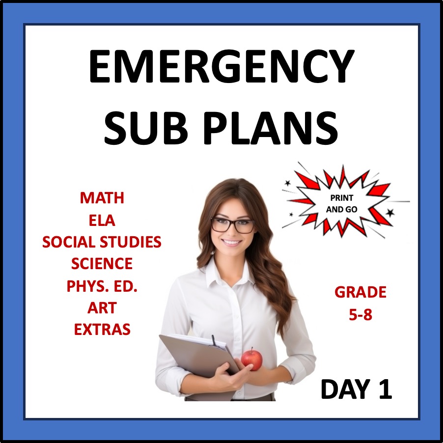 Emergency Sub Plans for Middle School: Day 1