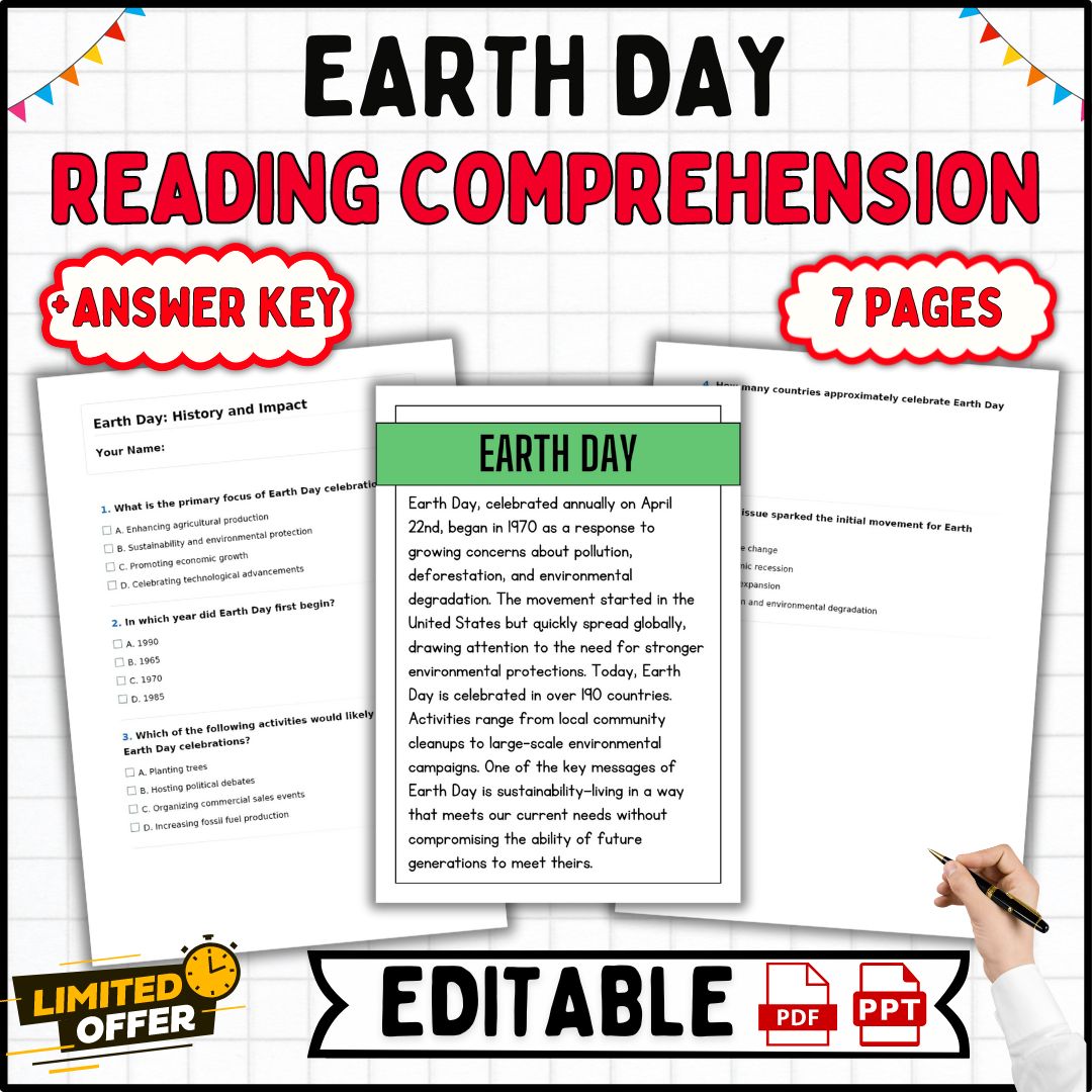 Earth Day Reading Comprehension Passages | 6th- 8th Grade| Environmental Science