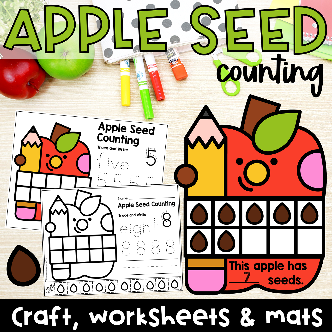 Apples Seed Counting Worksheet Apple Ten Frames Apple Counting Craft
