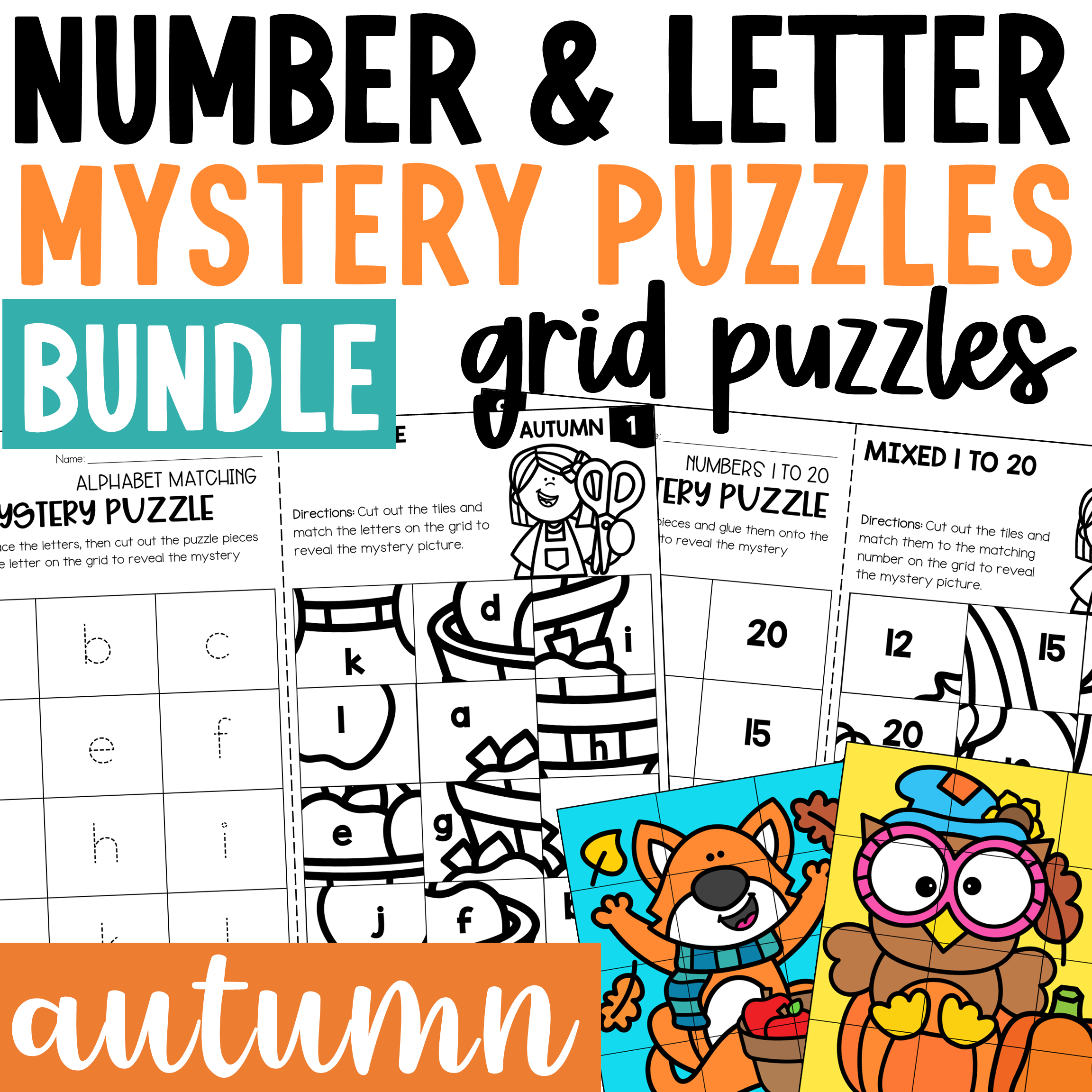 Fall Numbers & Letters Mystery Puzzles BUNDLE
