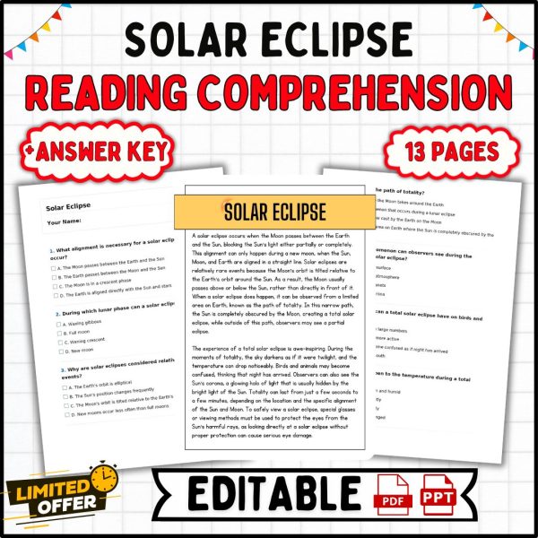 Solar Eclipse Reading Passages with Questions | K-5th Grades Science ...