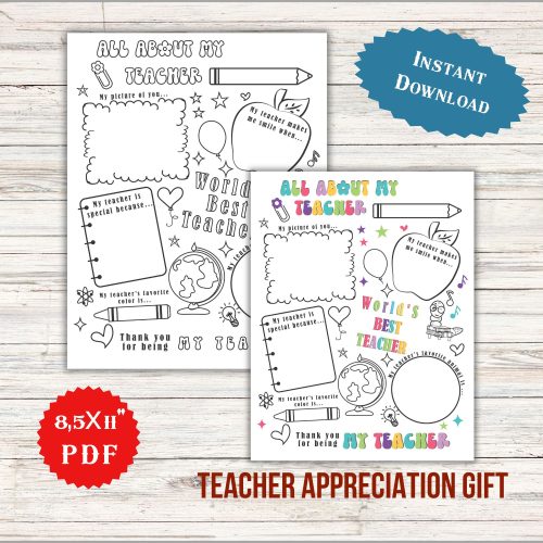 All About My Teacher Gift Worksheet Teacher Appreciation Week Thank You ...
