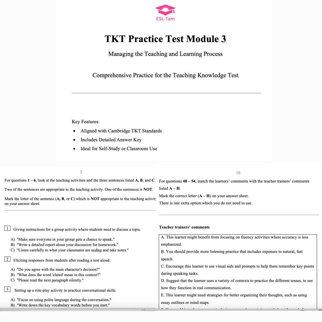 TKT Module 3 Practice Test – Managing the Teaching and Learning Process ...
