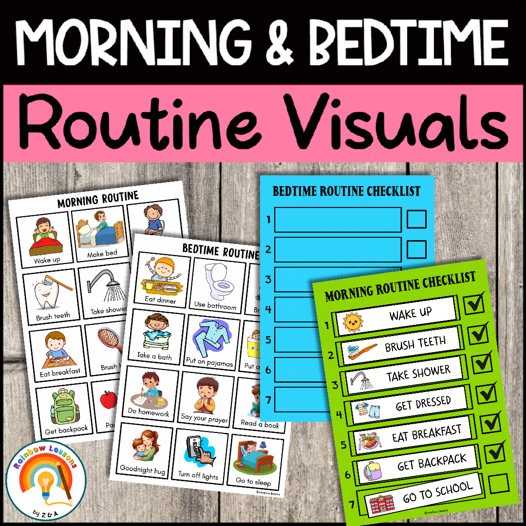 Morning Routine Checklist | Bedtime Routine Visual Schedule | Home Routine Charts