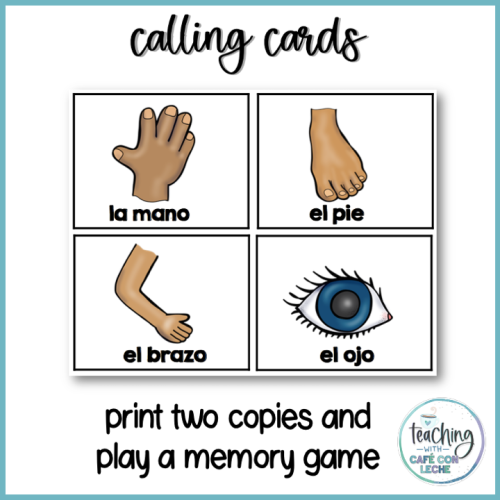 Bingo de las partes del cuerpo - Body Parts Bingo Game in Spanish ...