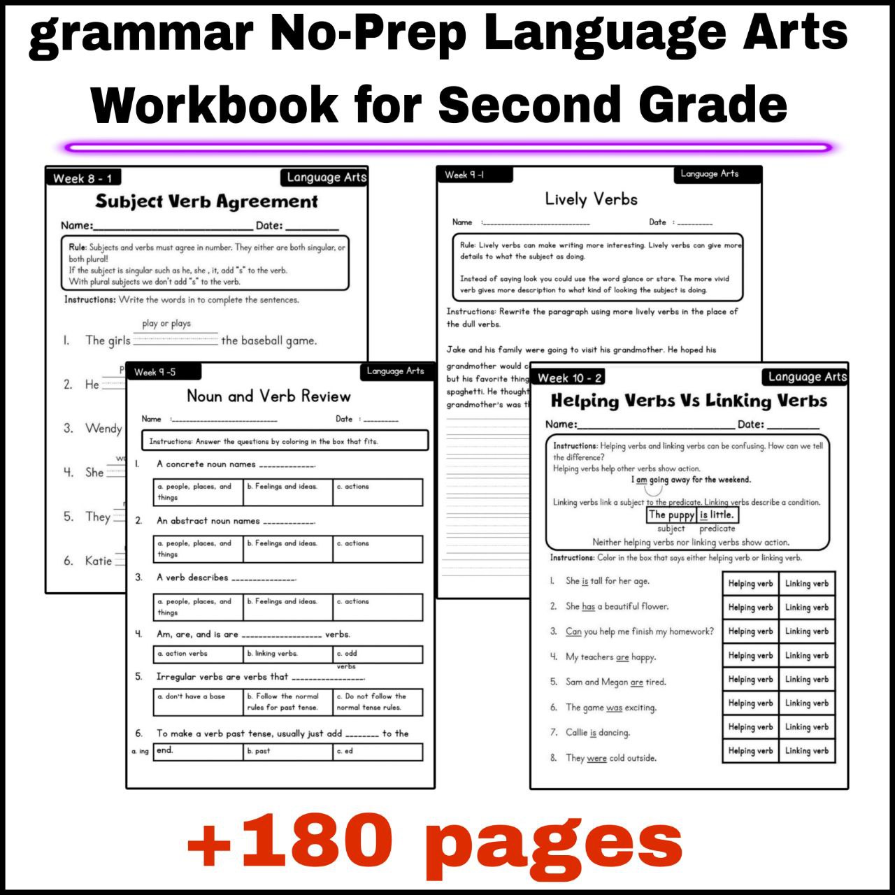 grammar No-Prep Language Arts Workbook for Second Grade