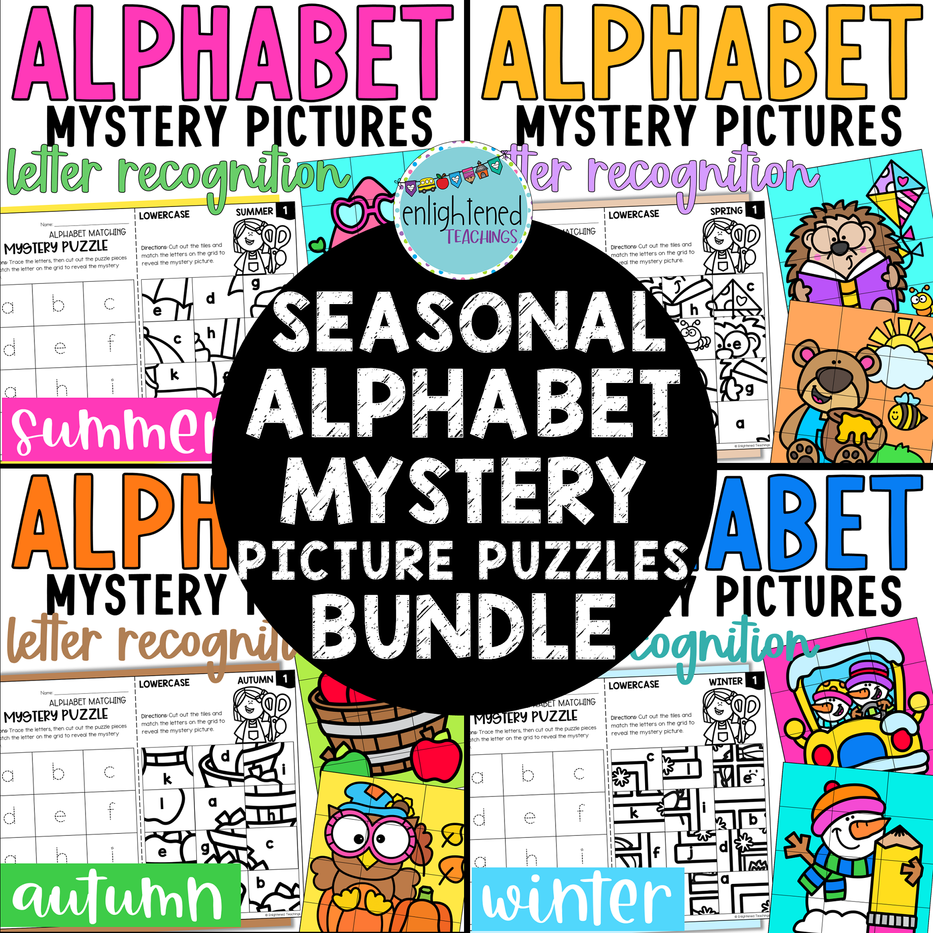 Seasonal Alphabet Matching Mystery Puzzles BUNDLE Seasonal Letters
