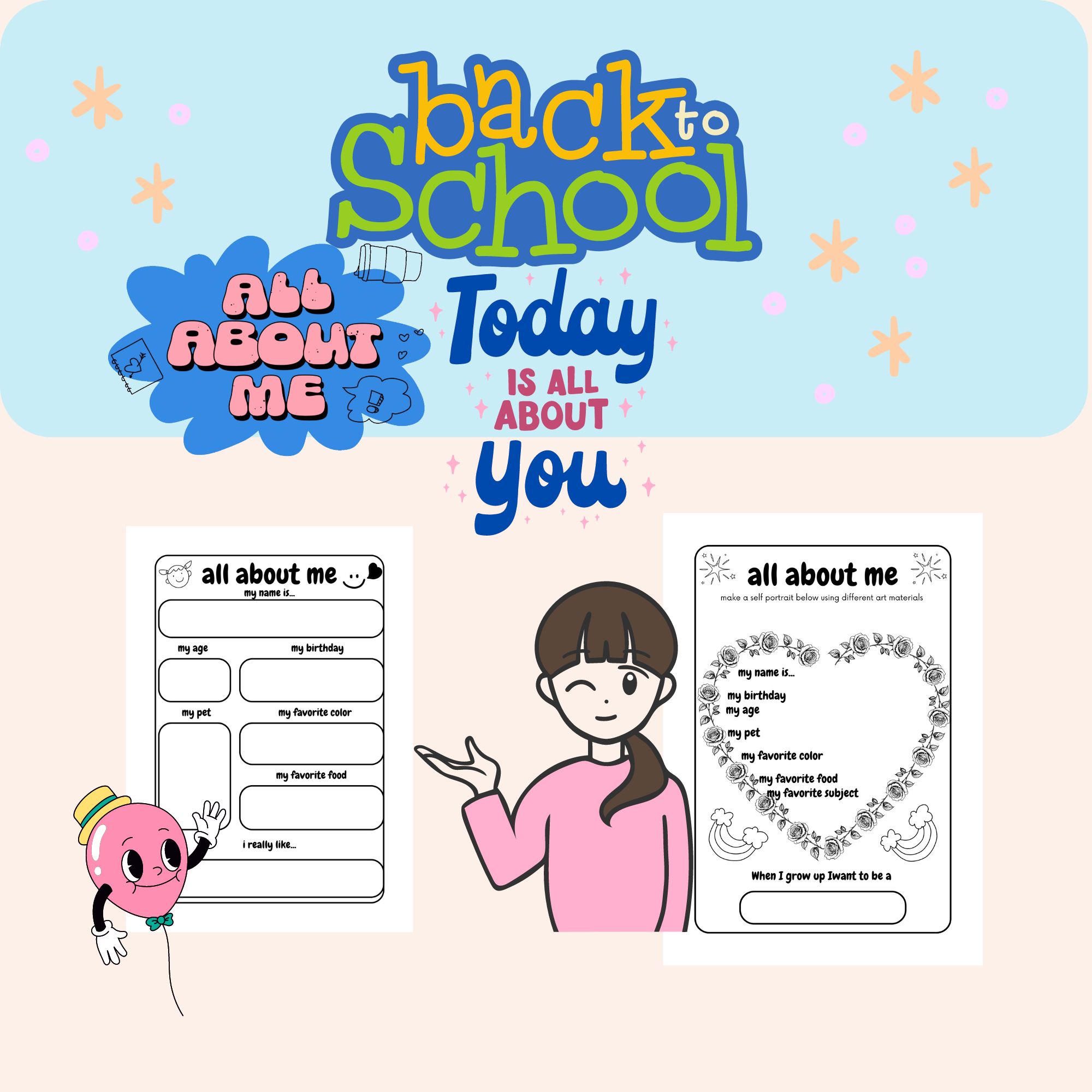 All About Me Pennant - First Day of School Activity