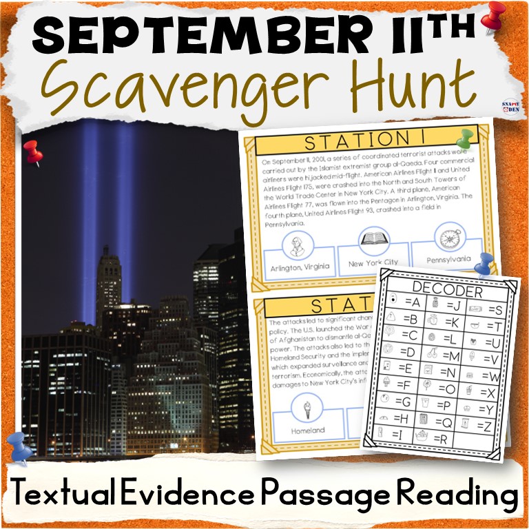 September 11th Scavenger Hunt 911 Patriot Day Reading Comprehension Passages