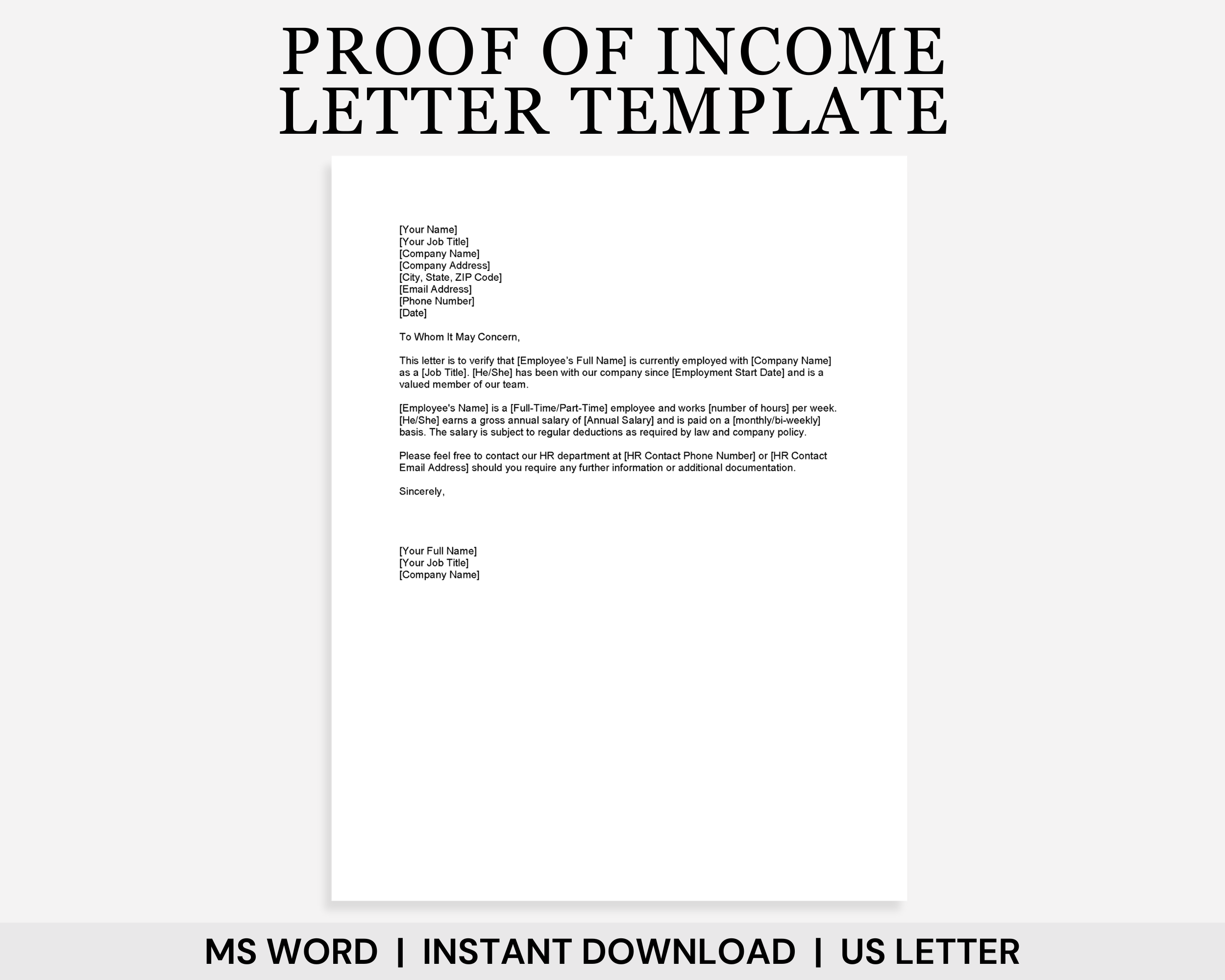 Proof of Income Letter Template, Income Verification Letter, Income Letter, Salary Certificate