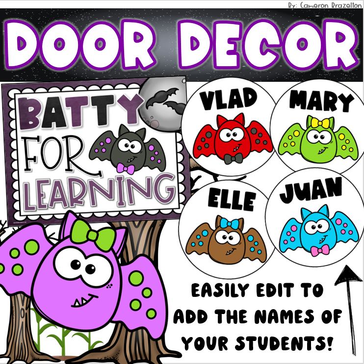 Door Decorations Bulletin Board Display Halloween Bats Theme EDITABLE