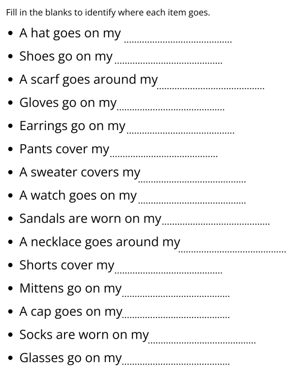 preschool body parts and clothes worksheets for kindergarten - Made By ...