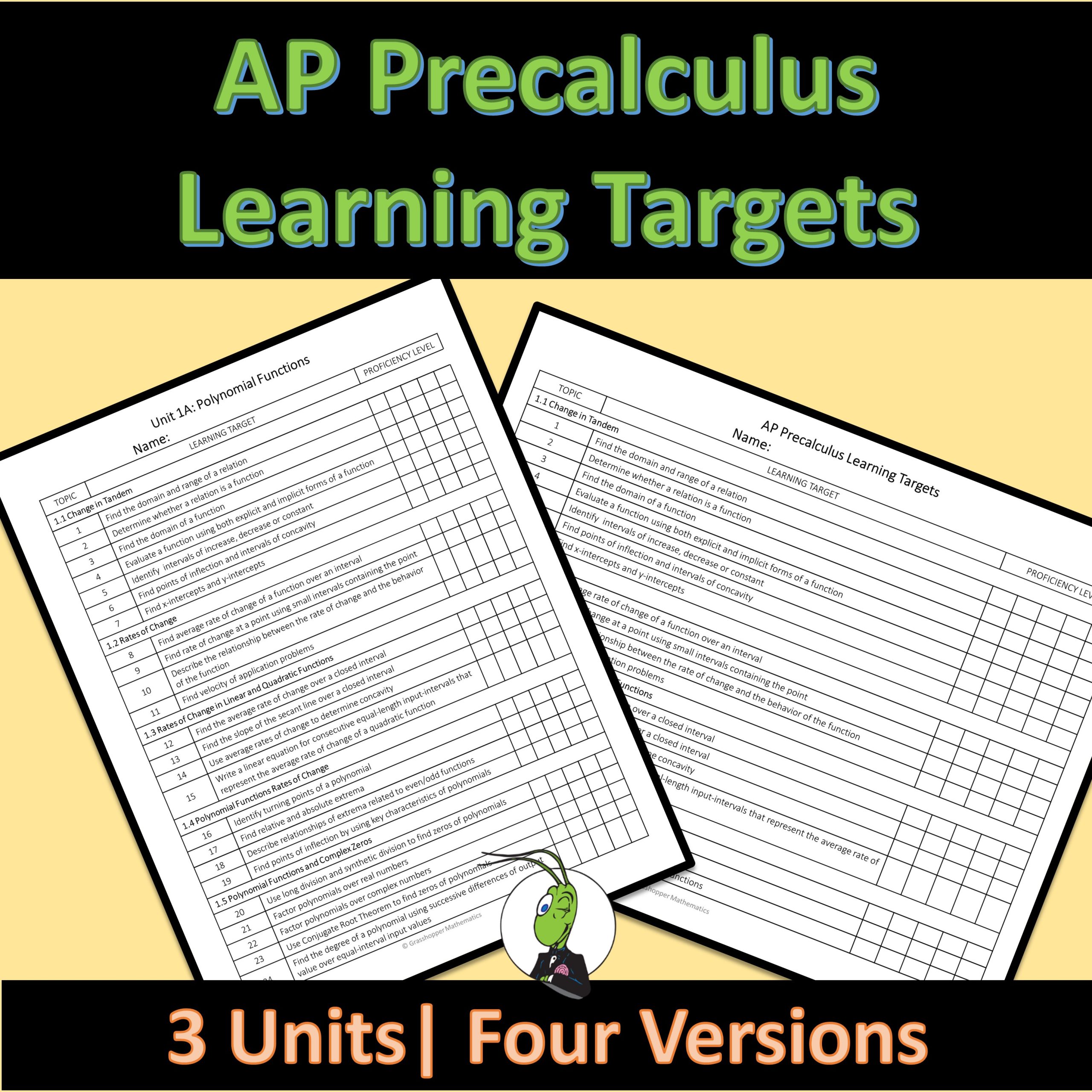 AP Precalculus Learning Targets for Standards Based Grading