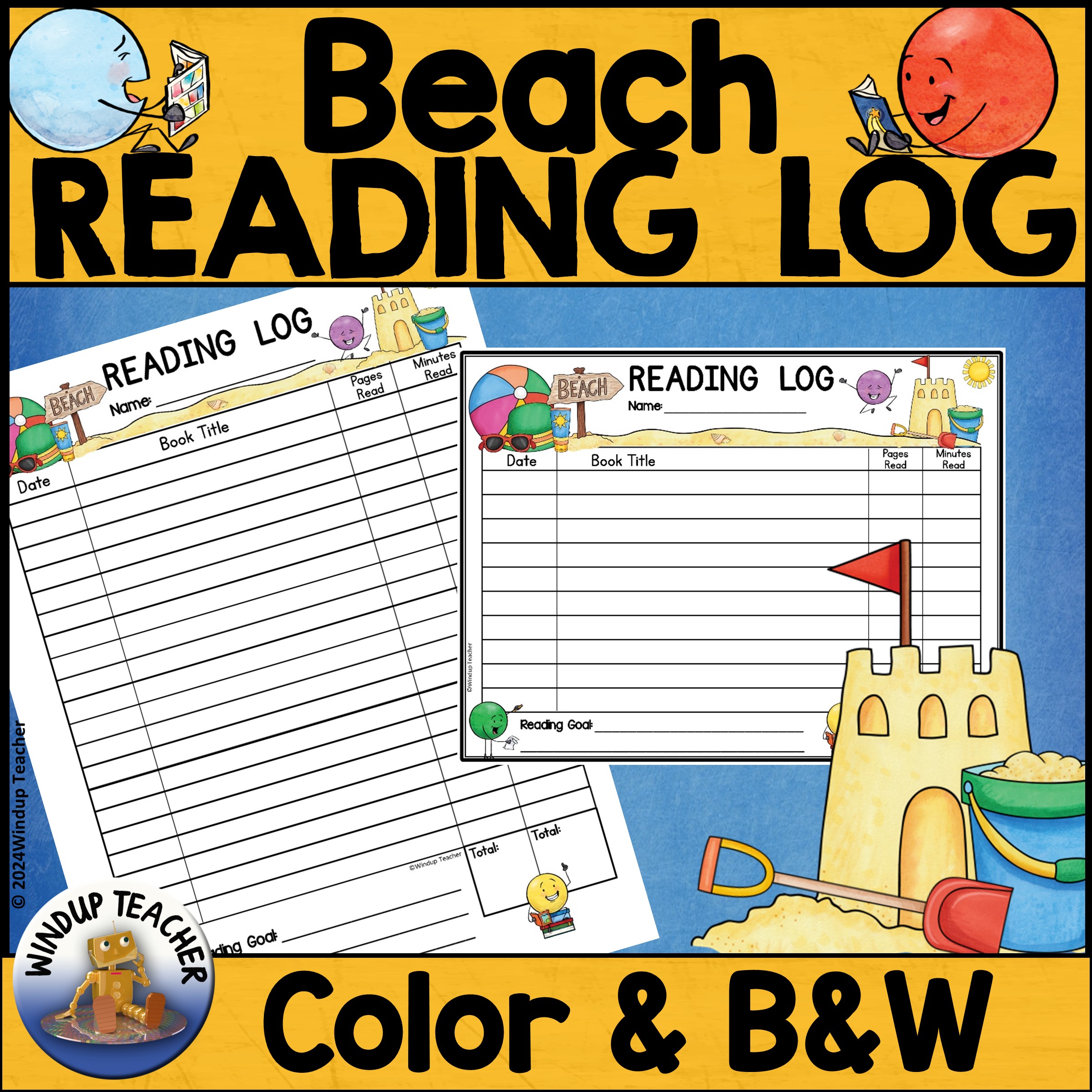 Summer Beach Reading Log with or without Parent Signature - Color and B&W