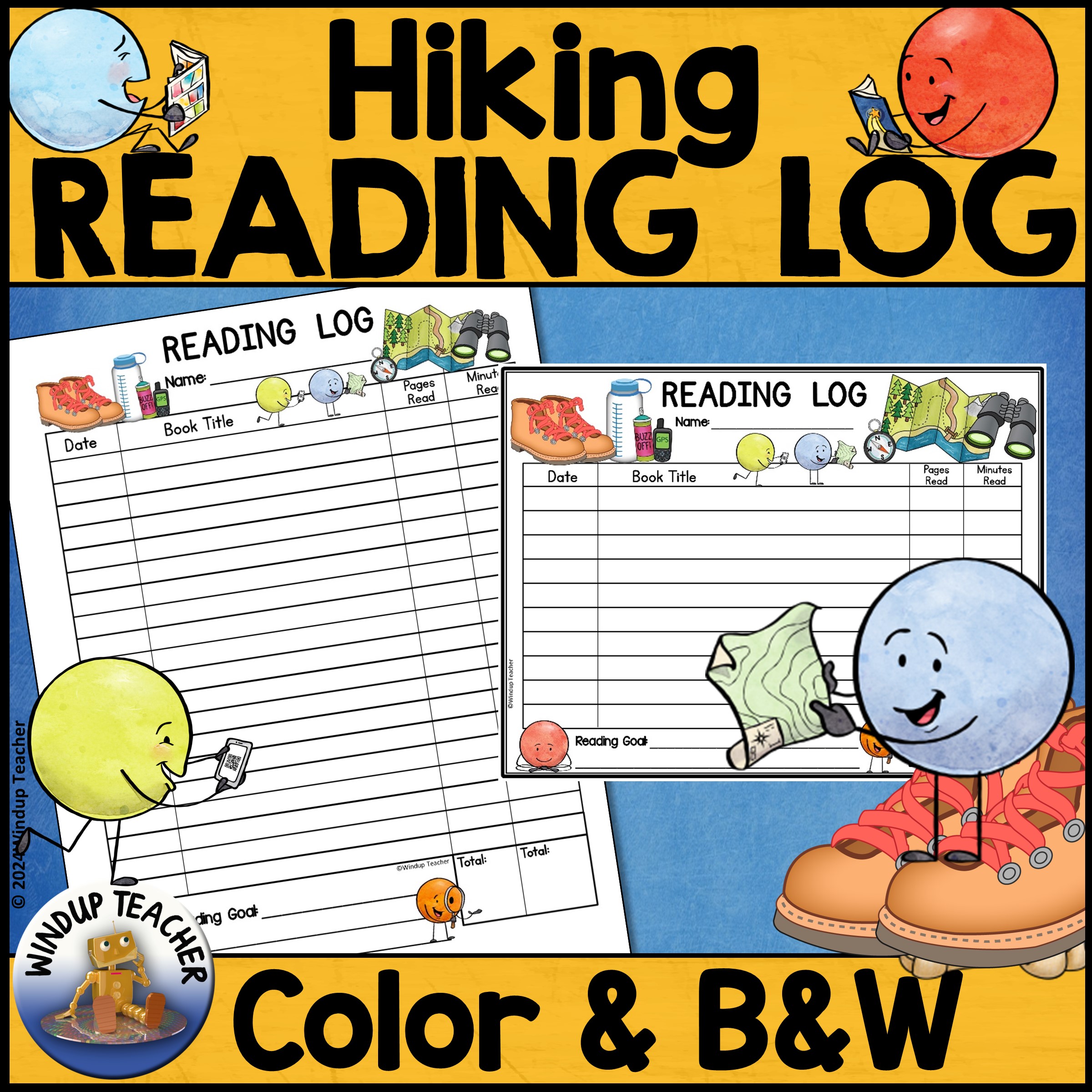 Hiking Summer Reading Log with our without Parent Signature - Color and B&W