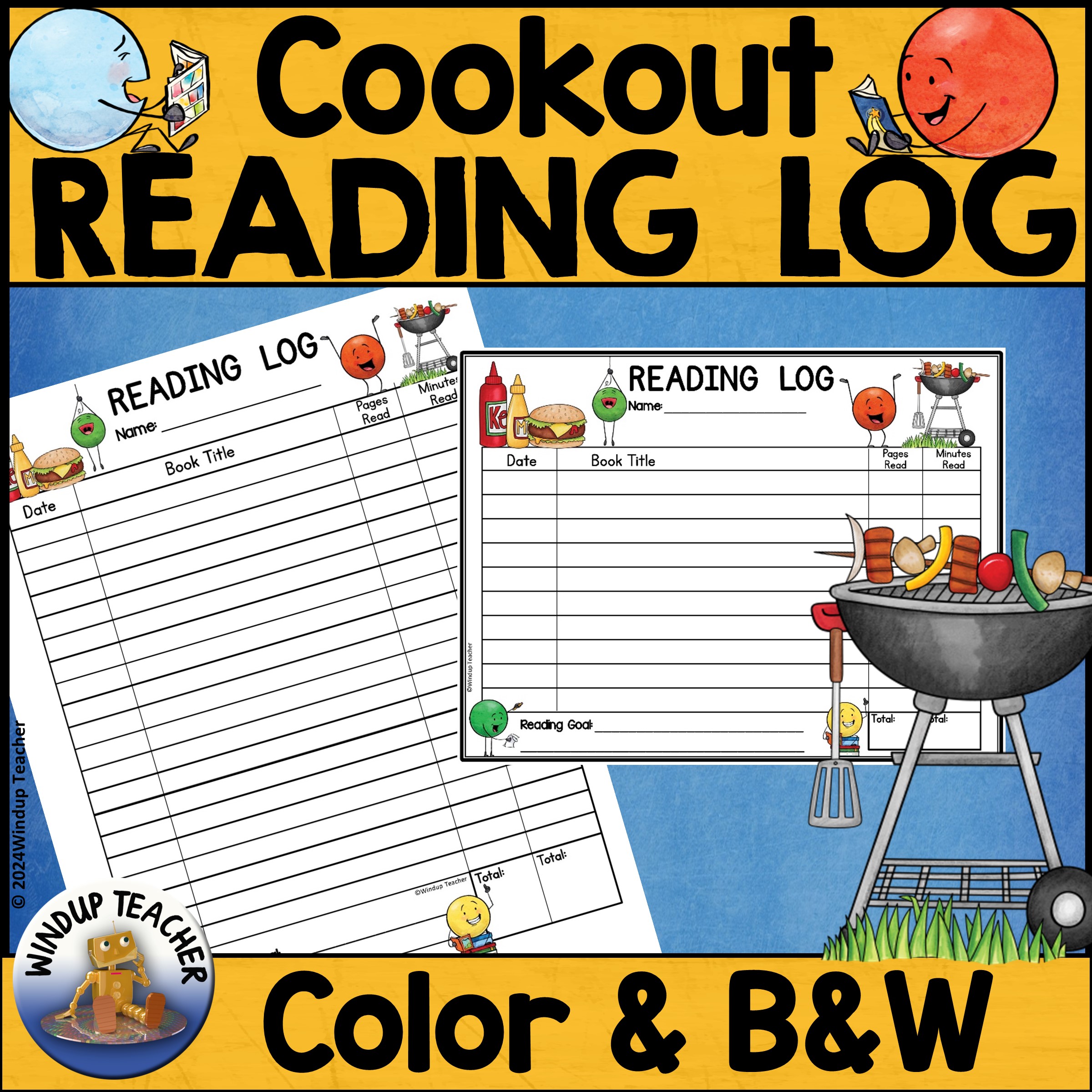 Summer Cookout Reading Log - with or without Parent Signature - Color and B&W